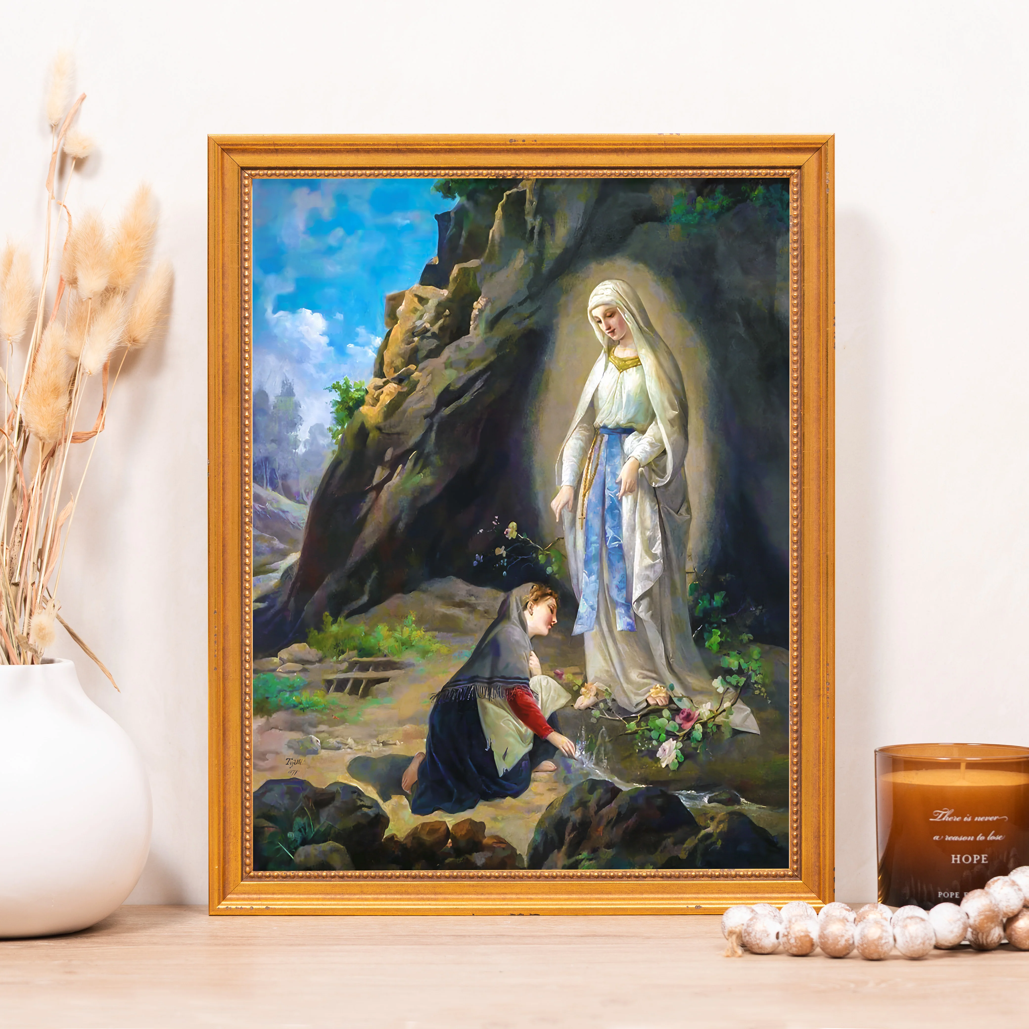 Tojetti's Our Lady of Lourdes Framed Canvas - Sacred Classics Collection - Image 4