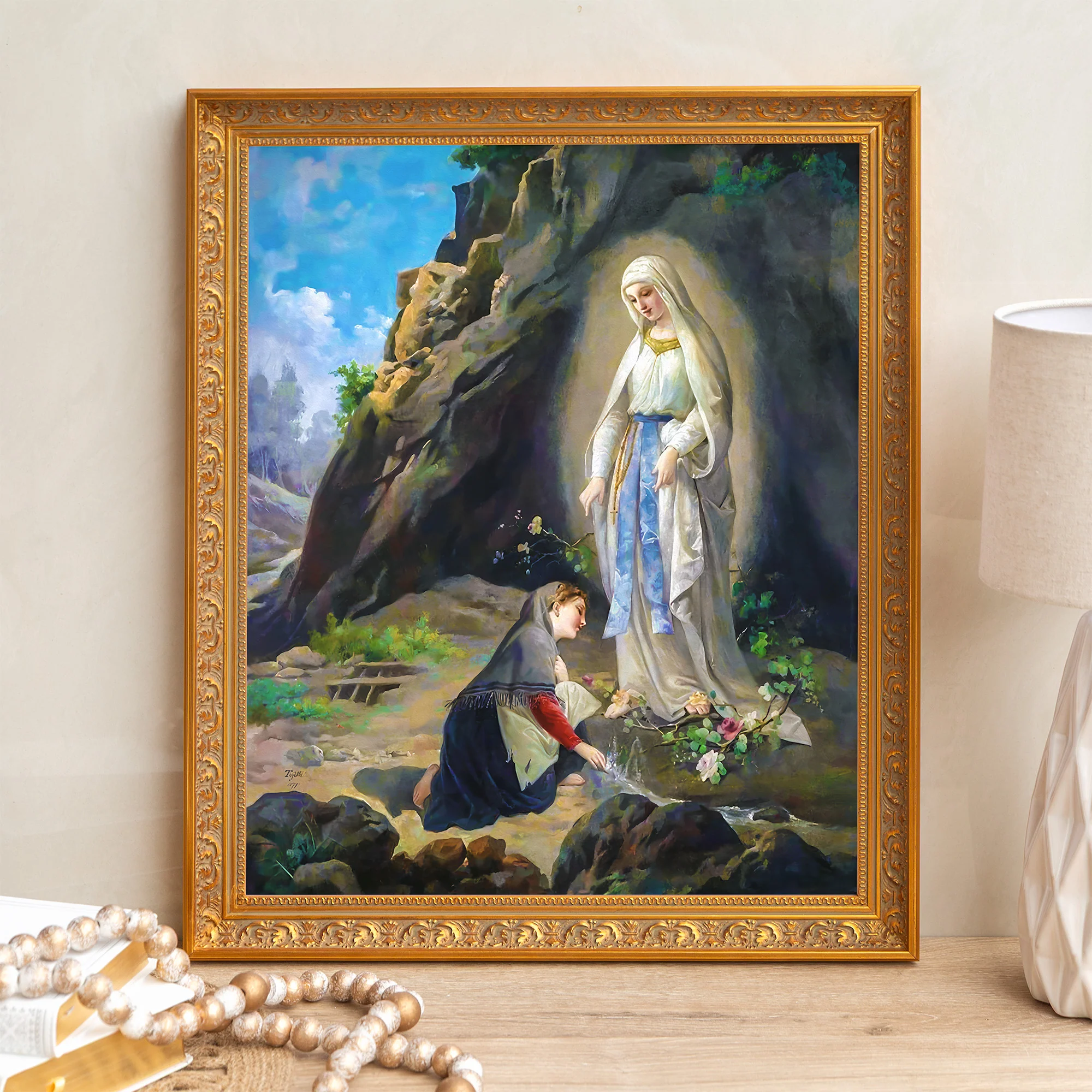 Tojetti's Our Lady of Lourdes Framed Canvas - Sacred Signature Collection