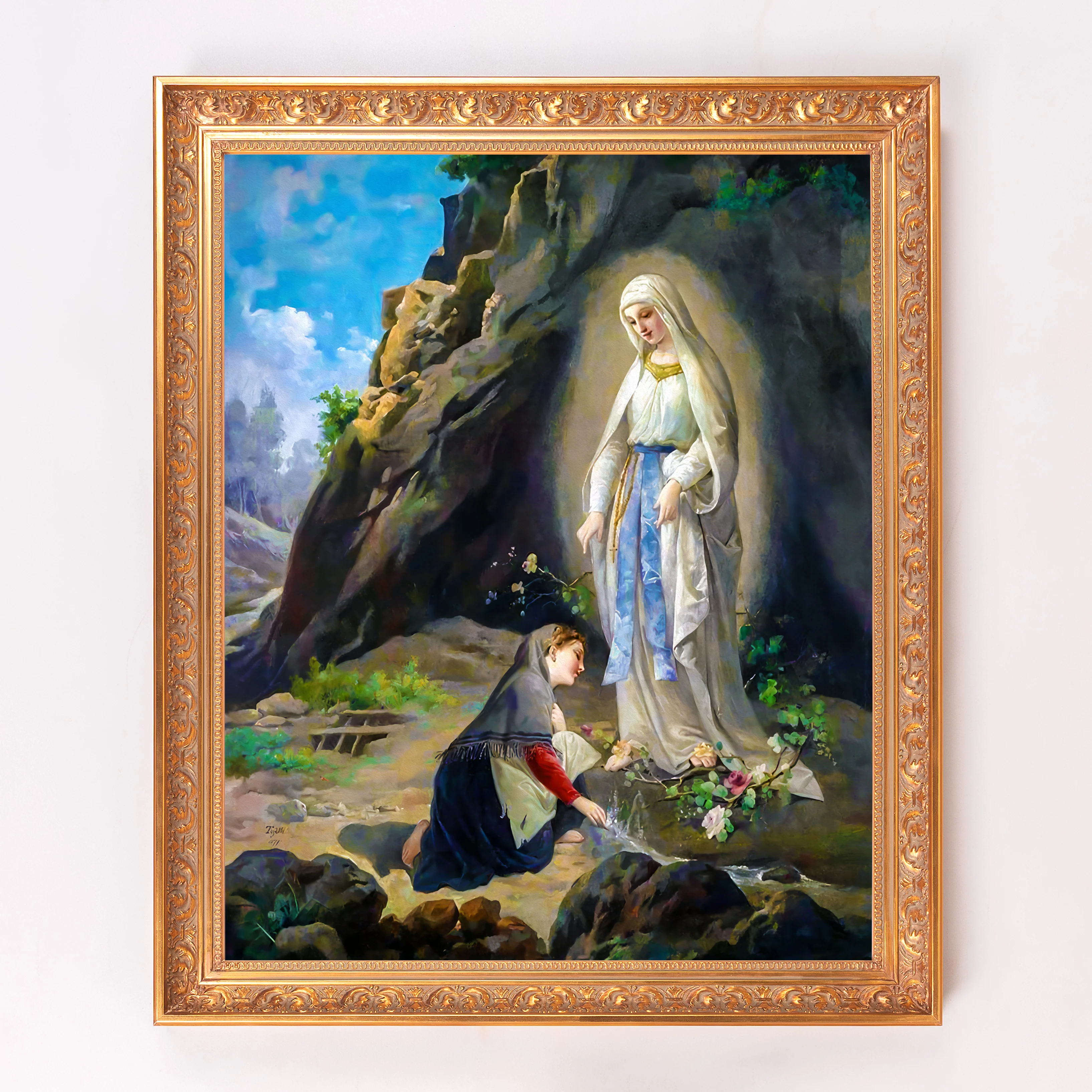 Tojetti's Our Lady of Lourdes Framed Canvas - Sacred Signature Collection - Image 2