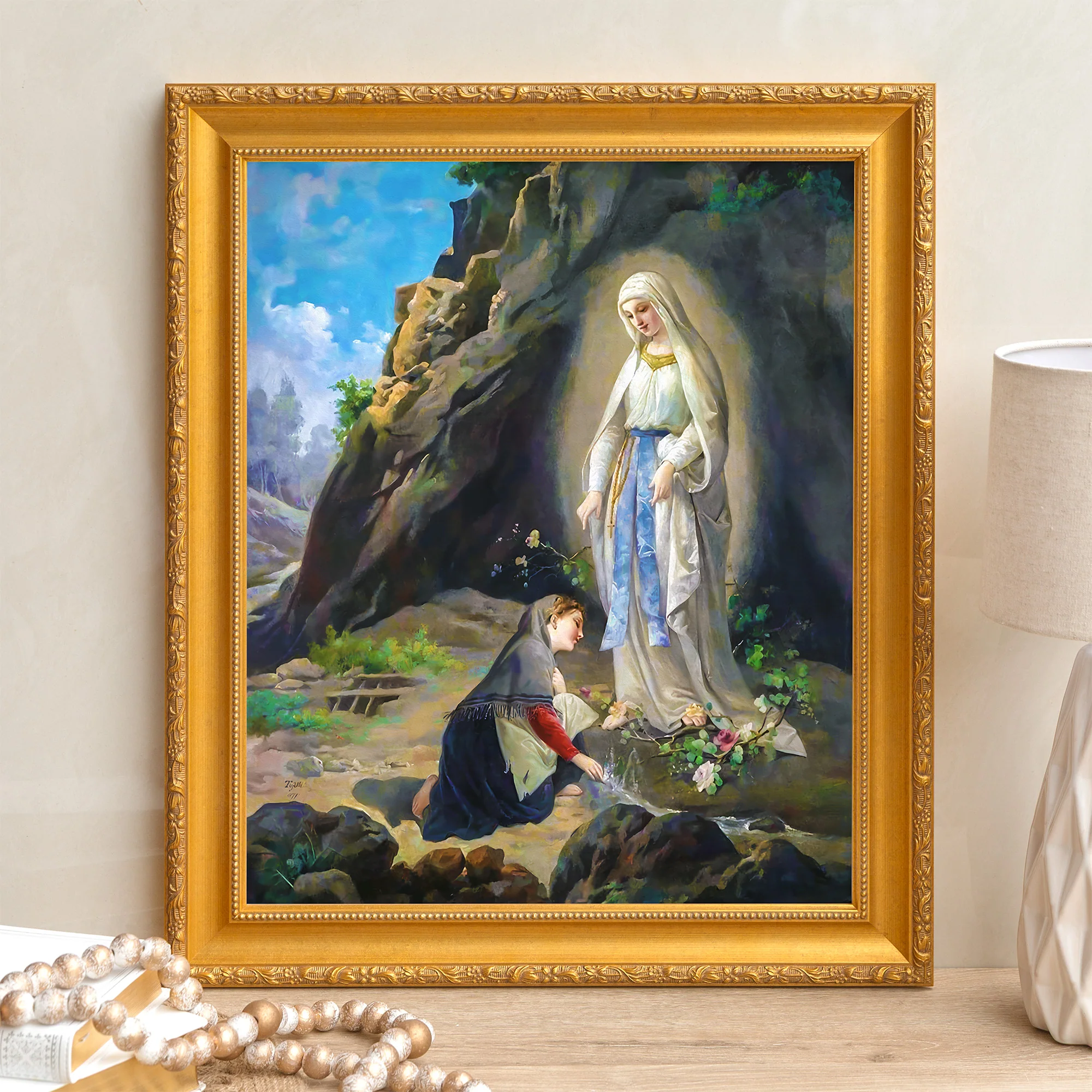 Tojetti's Our Lady of Lourdes Framed Canvas - Sacred Signature Collection - Image 4