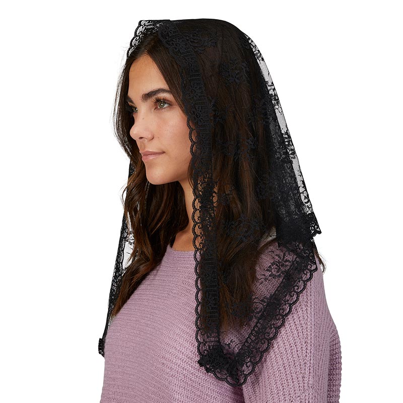 Traditional Black Lace Chapel Veil - Image 2