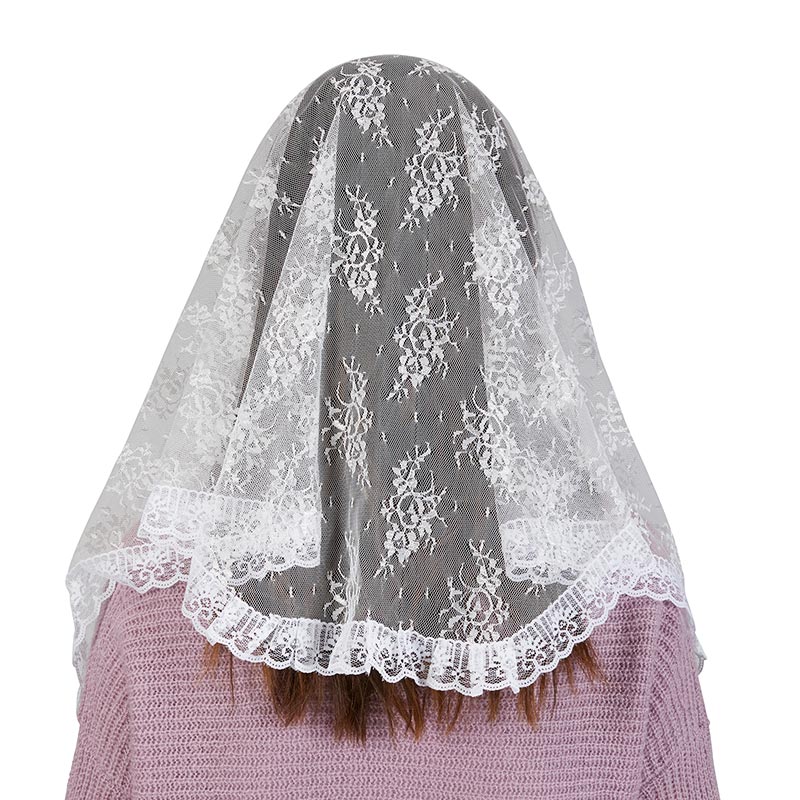 Traditional White Lace Chapel Veil - Image 3