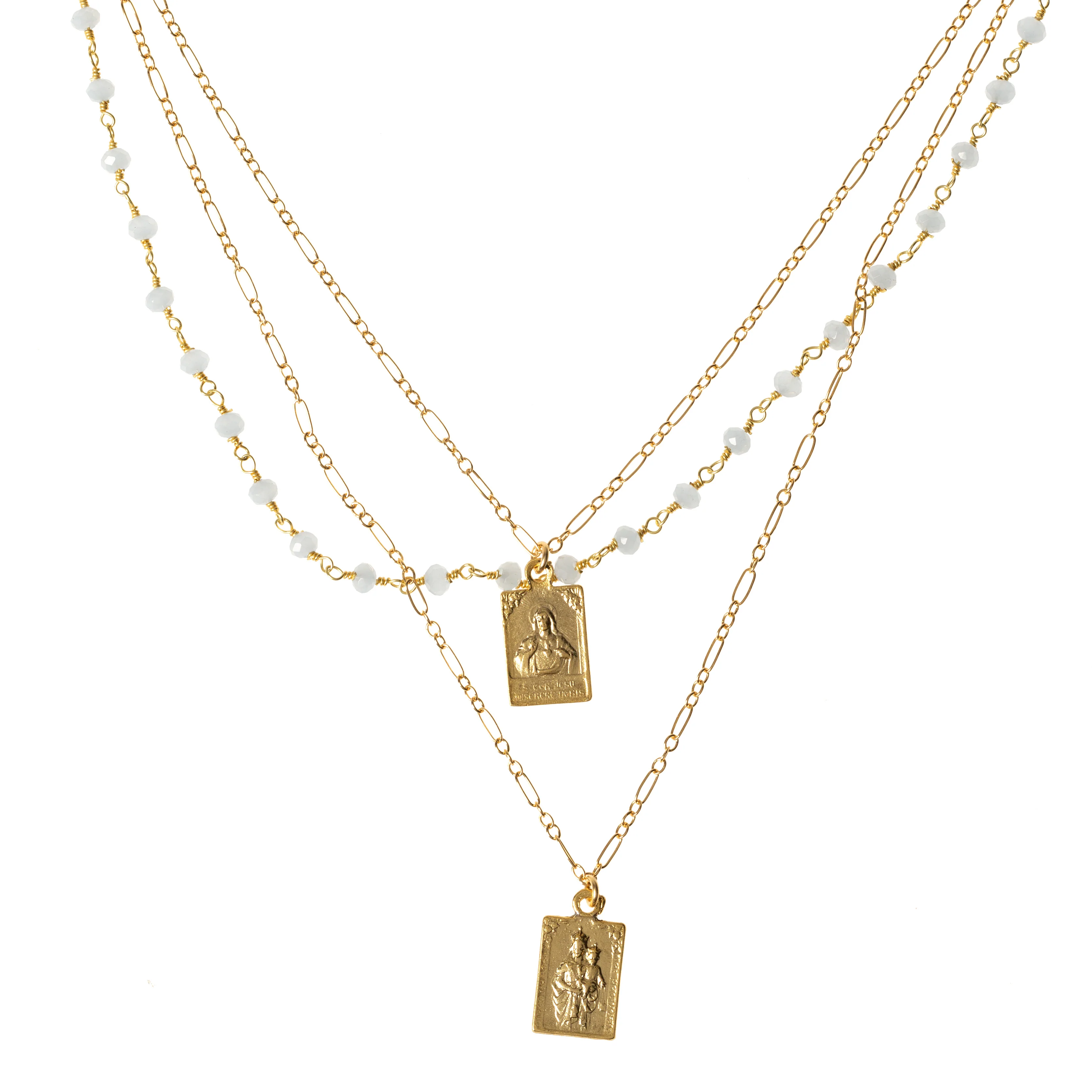Triple Strand Scapular & Chalcedony Necklace - Image 2