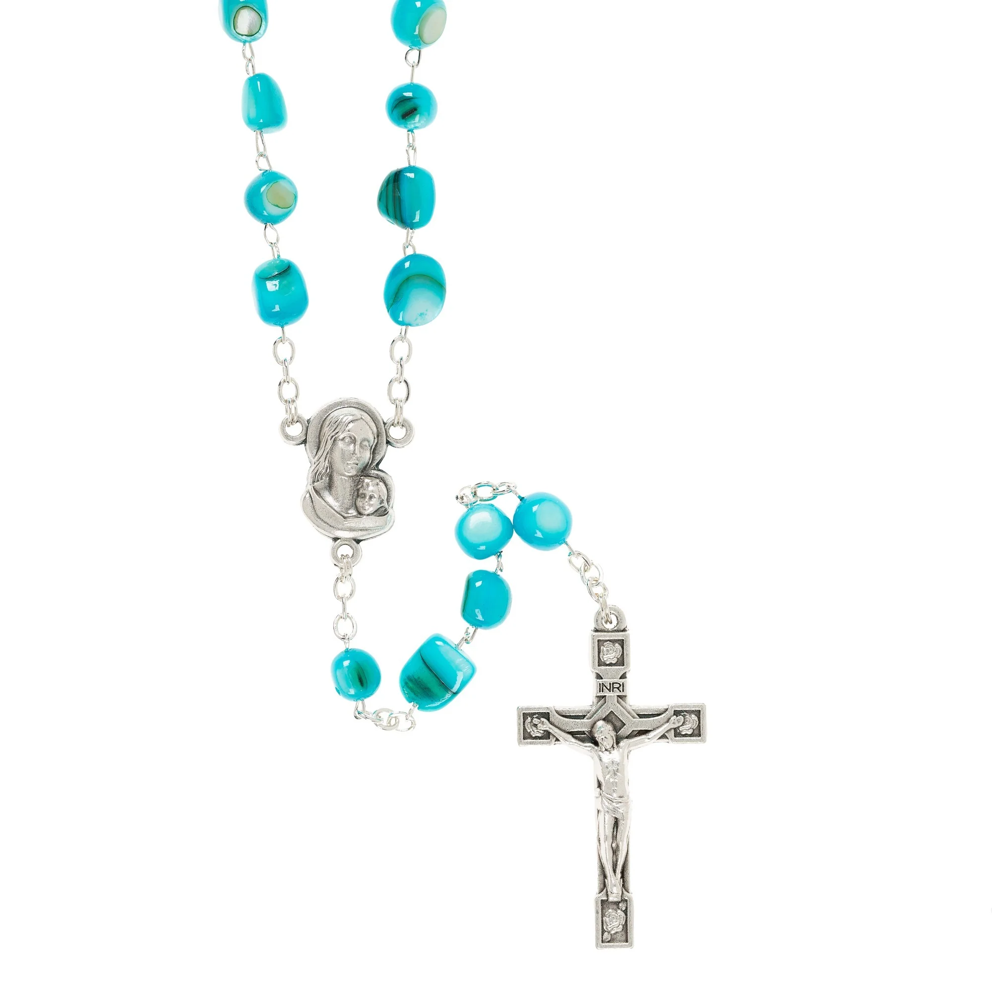 Turquoise Madonna of the Streets Rosary with Box