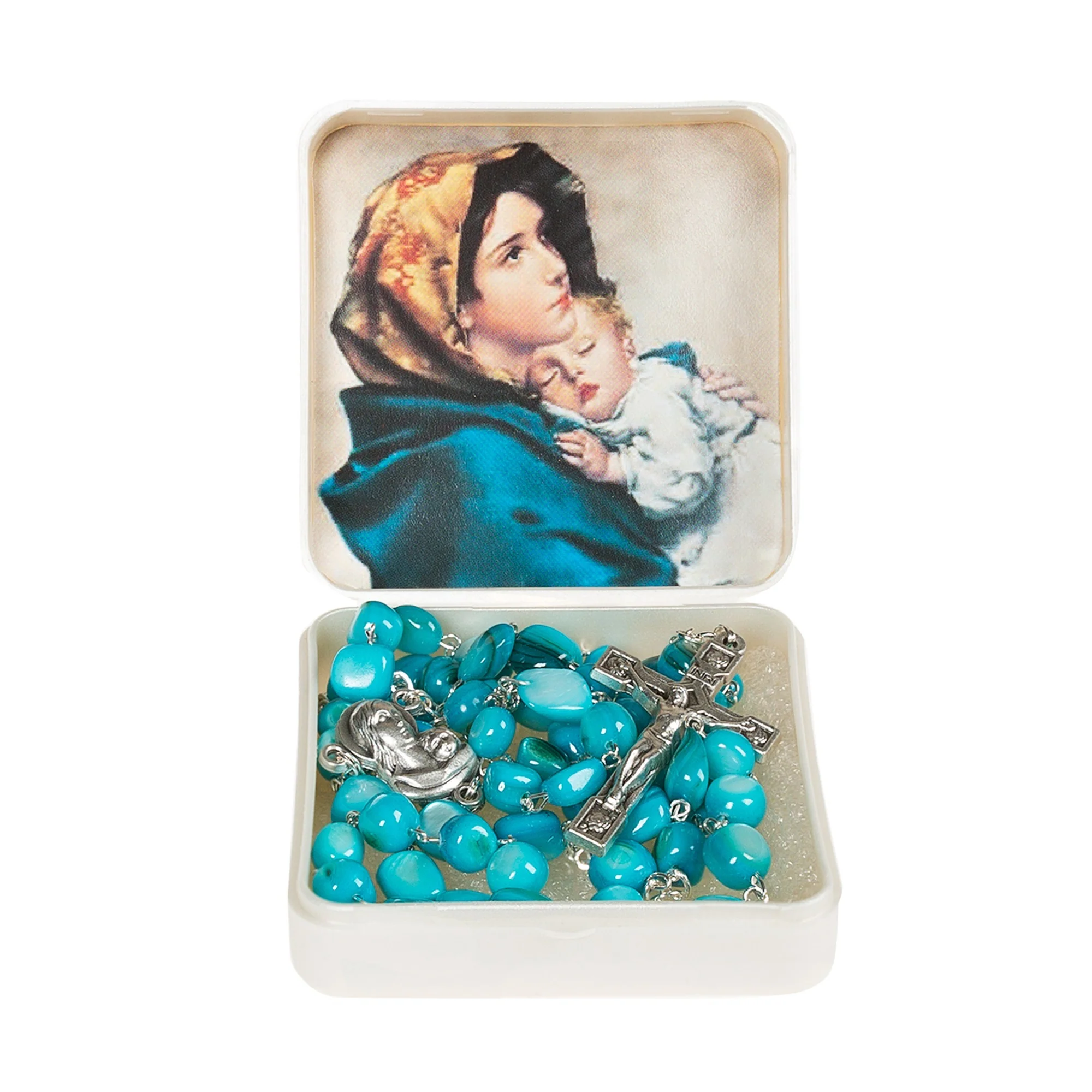 Turquoise Madonna of the Streets Rosary with Box - Image 3