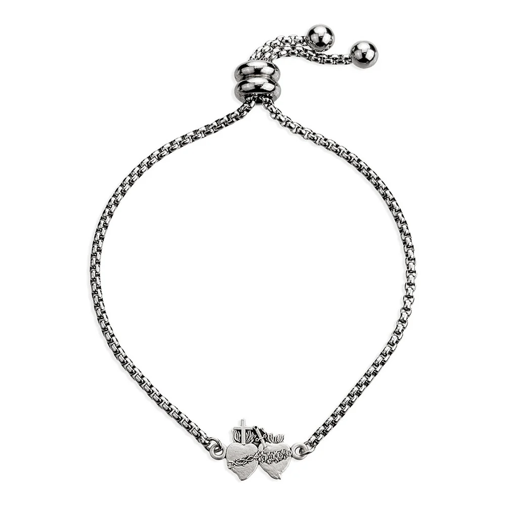 Two Hearts Slide Chain Bracelet - Gold or Silver