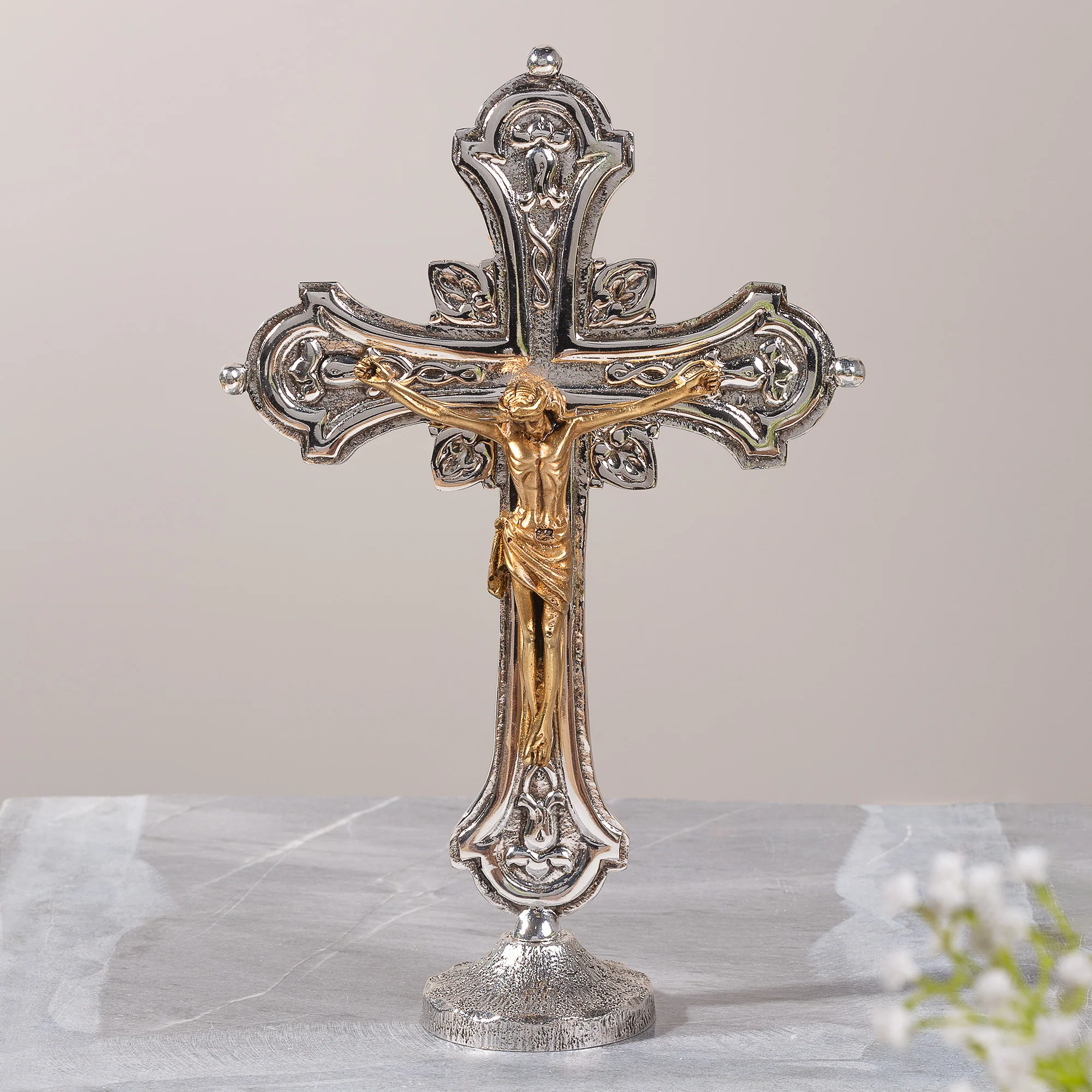 Two-Tone Budded Standing Crucifix - 13"