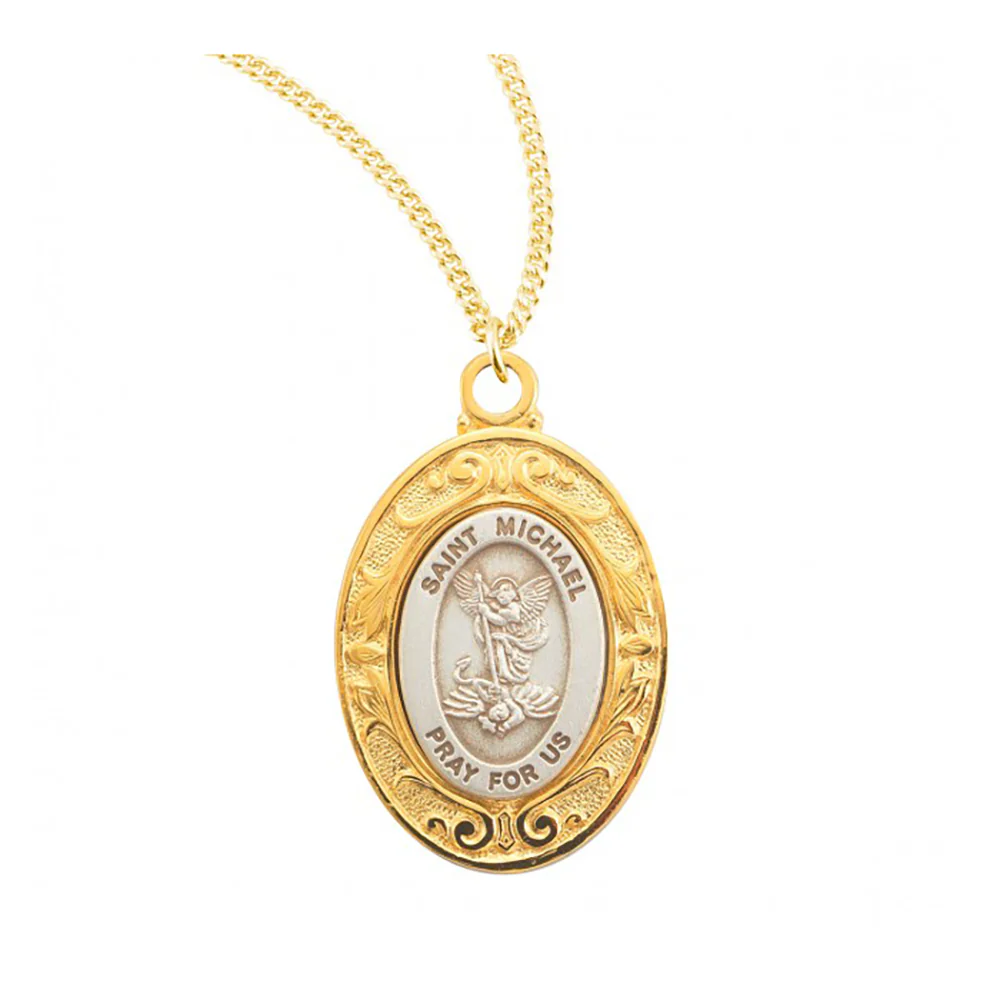 Two Tone Delicate St. Michael Medal Necklace