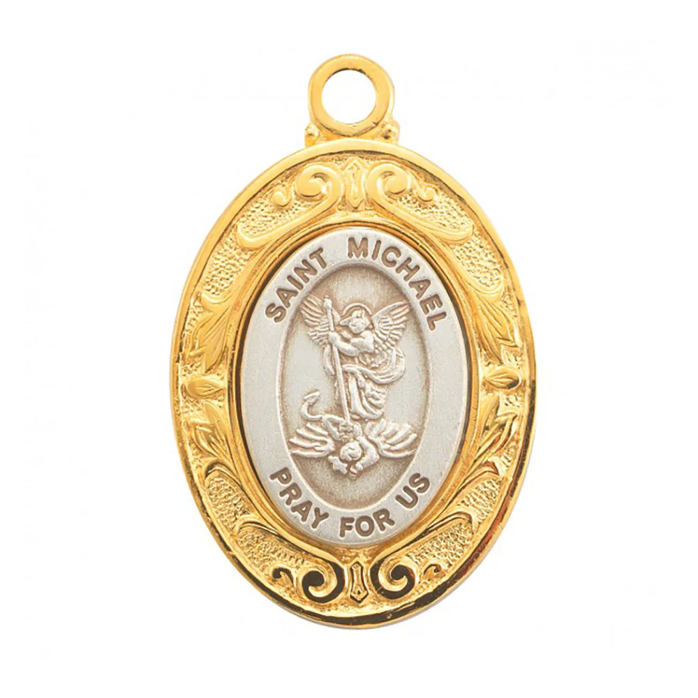 Two Tone Delicate St. Michael Medal Necklace - Image 3