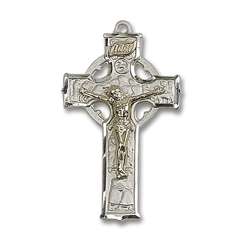 Two-Tone GF/SS Mens Celtic Crucifix Pendant