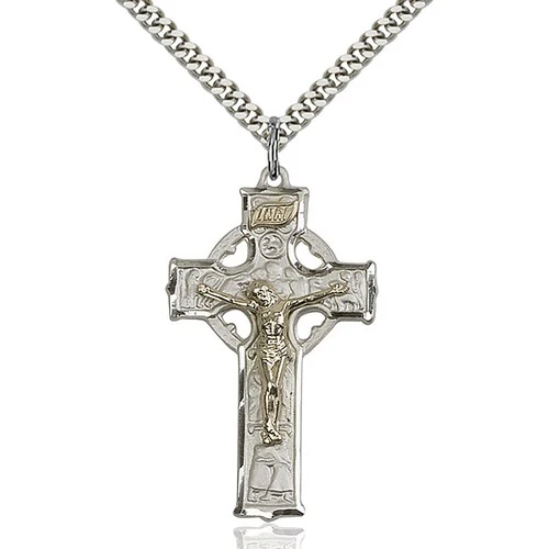 Two-Tone GF/SS Mens Celtic Crucifix Pendant - Image 2