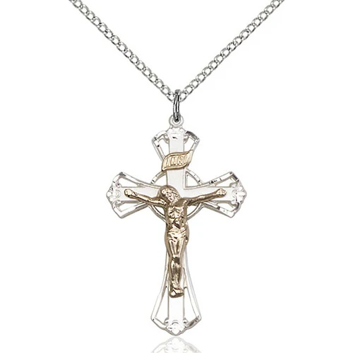 Two-Tone Gold-Filled/Sterling Silver Crucifix Pendant 1 1/4 X 3/4"