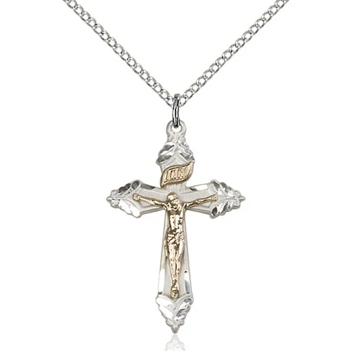 Two-Tone Gold-Filled/Sterling Silver Crucifix Pendant 1 1/8 X 3/4 Inch