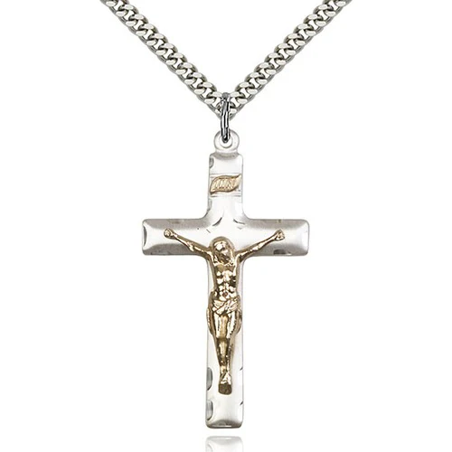 Two-Tone Gold-Filled/Sterling Silver Crucifix Pendant 1 5/8 X 7/8"