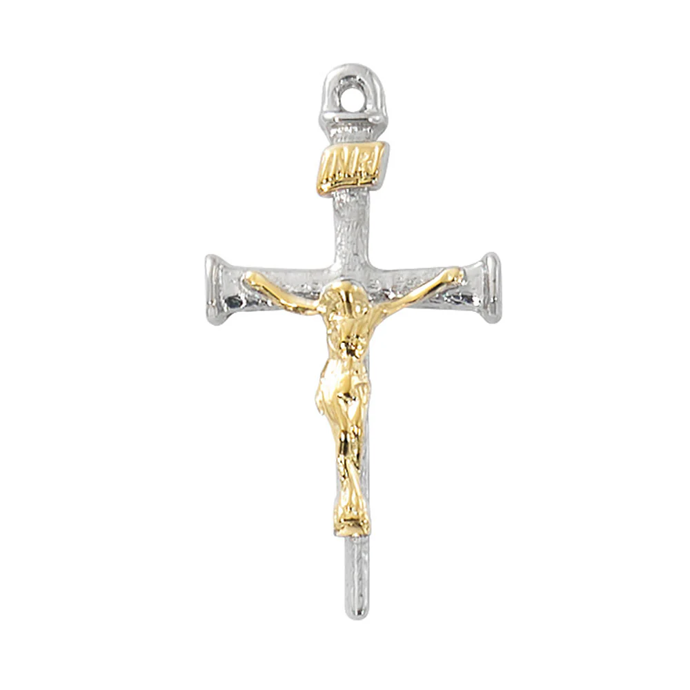 Two Tone Nail Crucifix Necklace - 18"