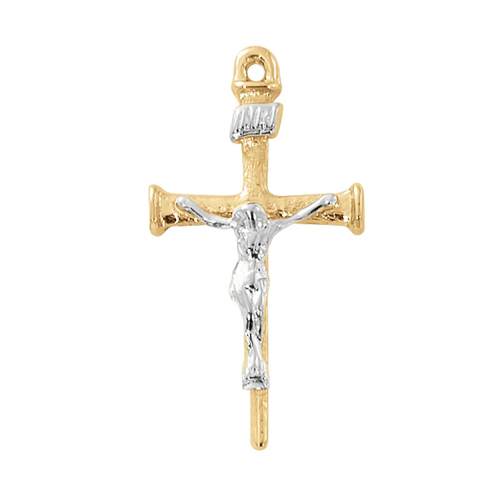 Two Tone Nail Crucifix Necklace - 18" - Image 2