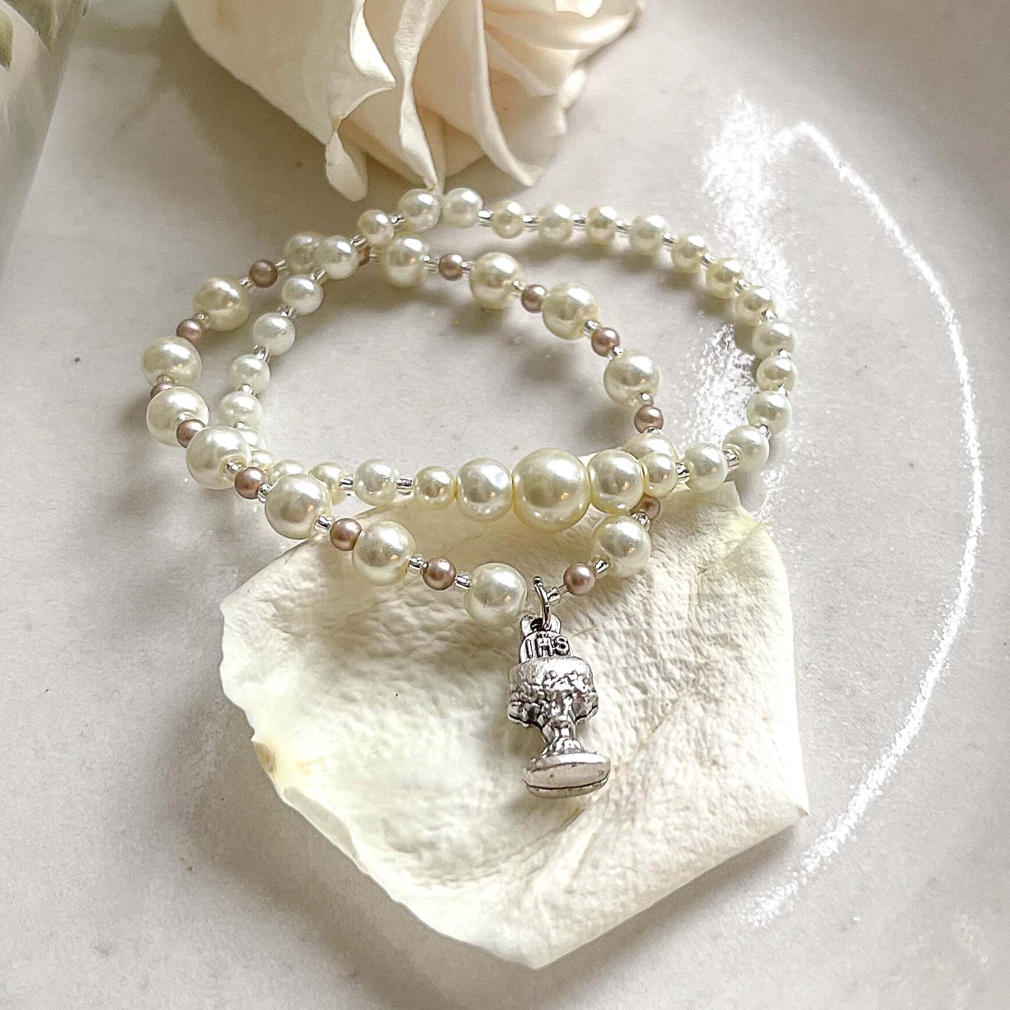 Two-Tone Pearl & Silver First Communion Bracelet Set - Image 6
