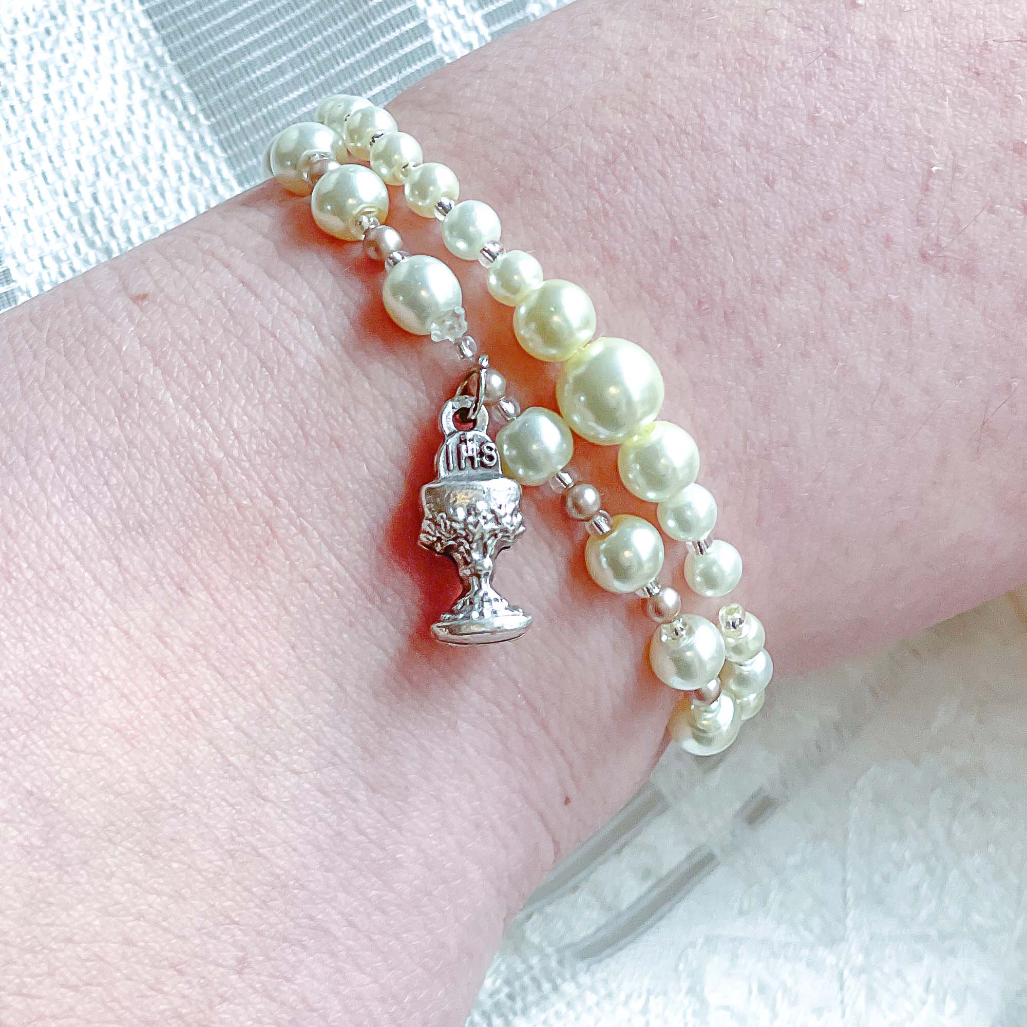Two-Tone Pearl & Silver First Communion Bracelet Set - Image 7