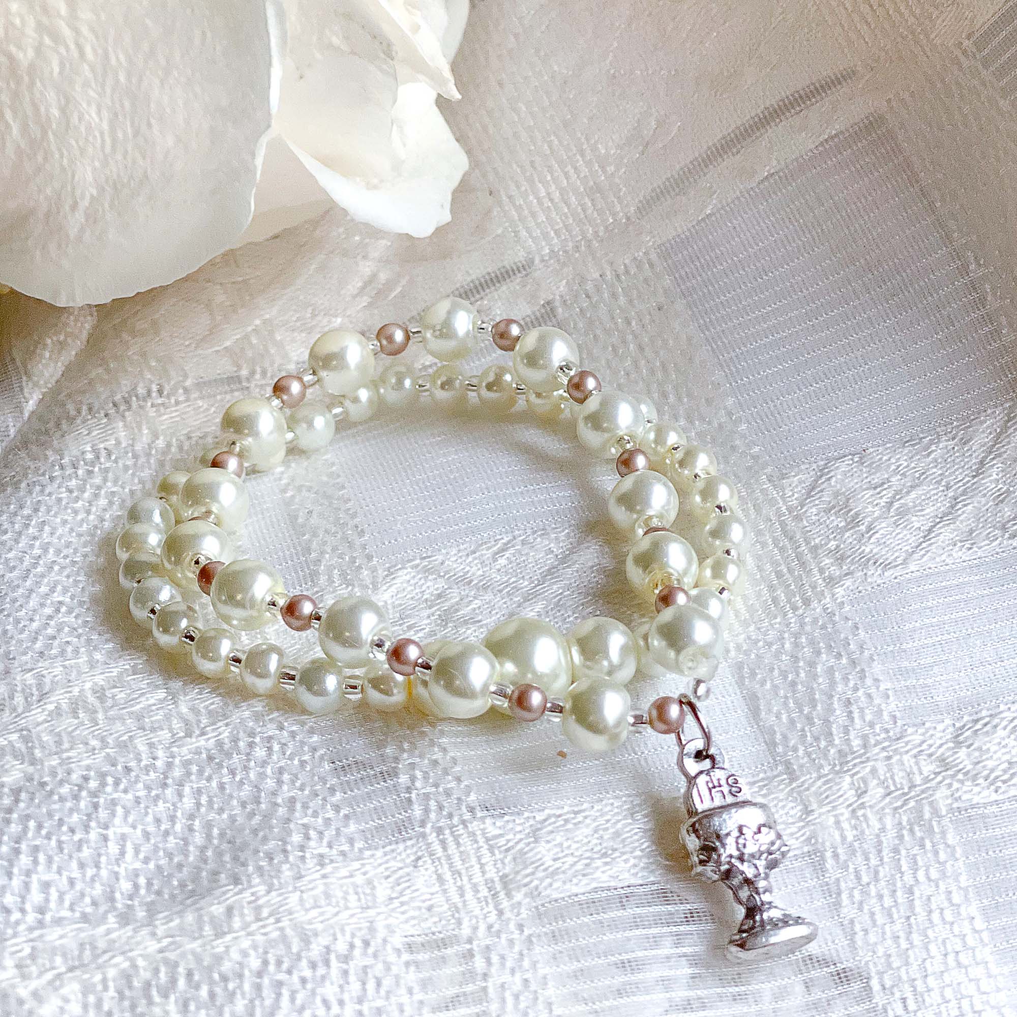 Two-Tone Pearl & Silver First Communion Bracelet Set - Image 8