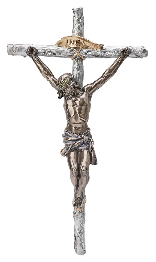 Two Tone Silvered Crucifix with Bronzed Corpus - 16" - Image 2