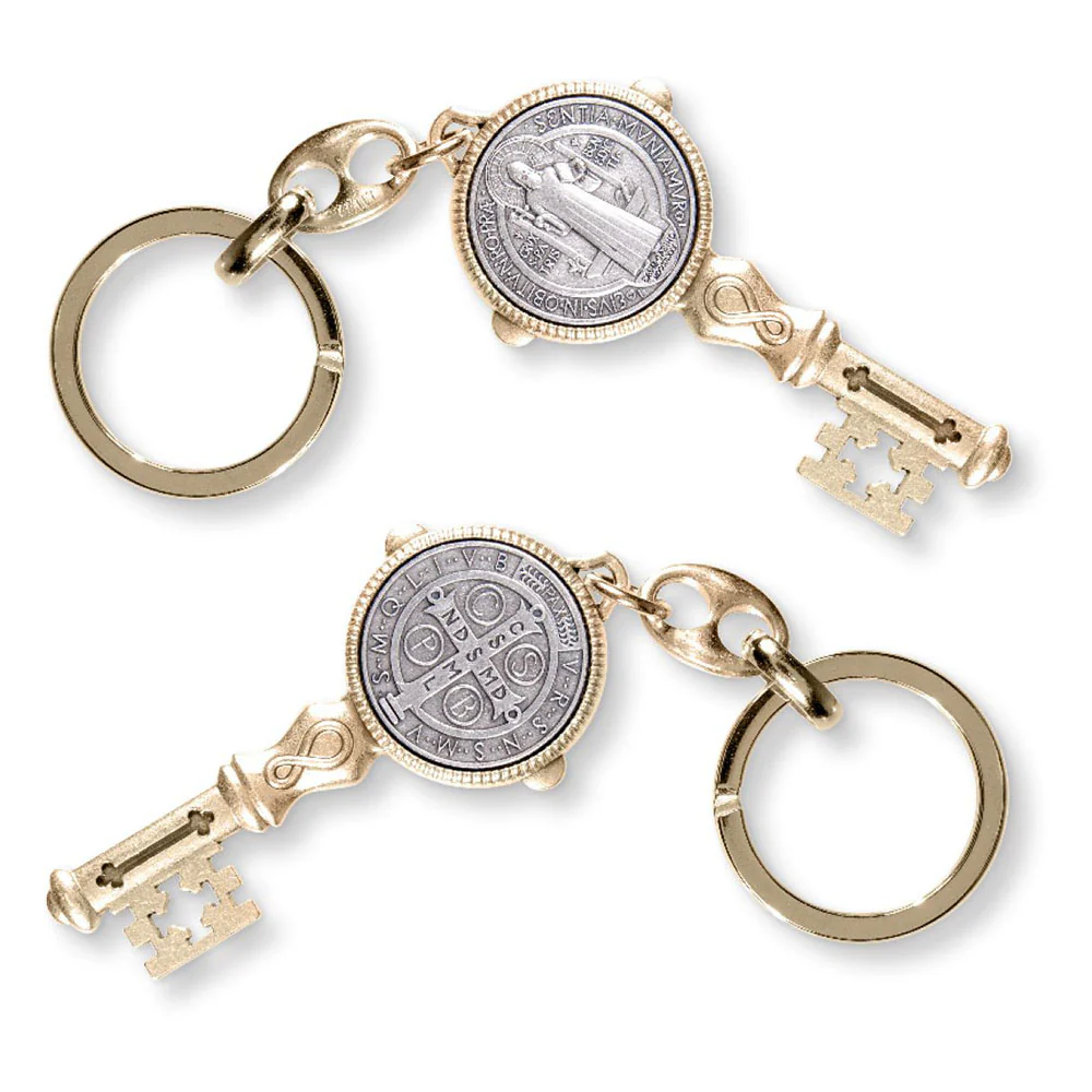 Two Tone St. Benedict Jubilee Medal Key Keychain