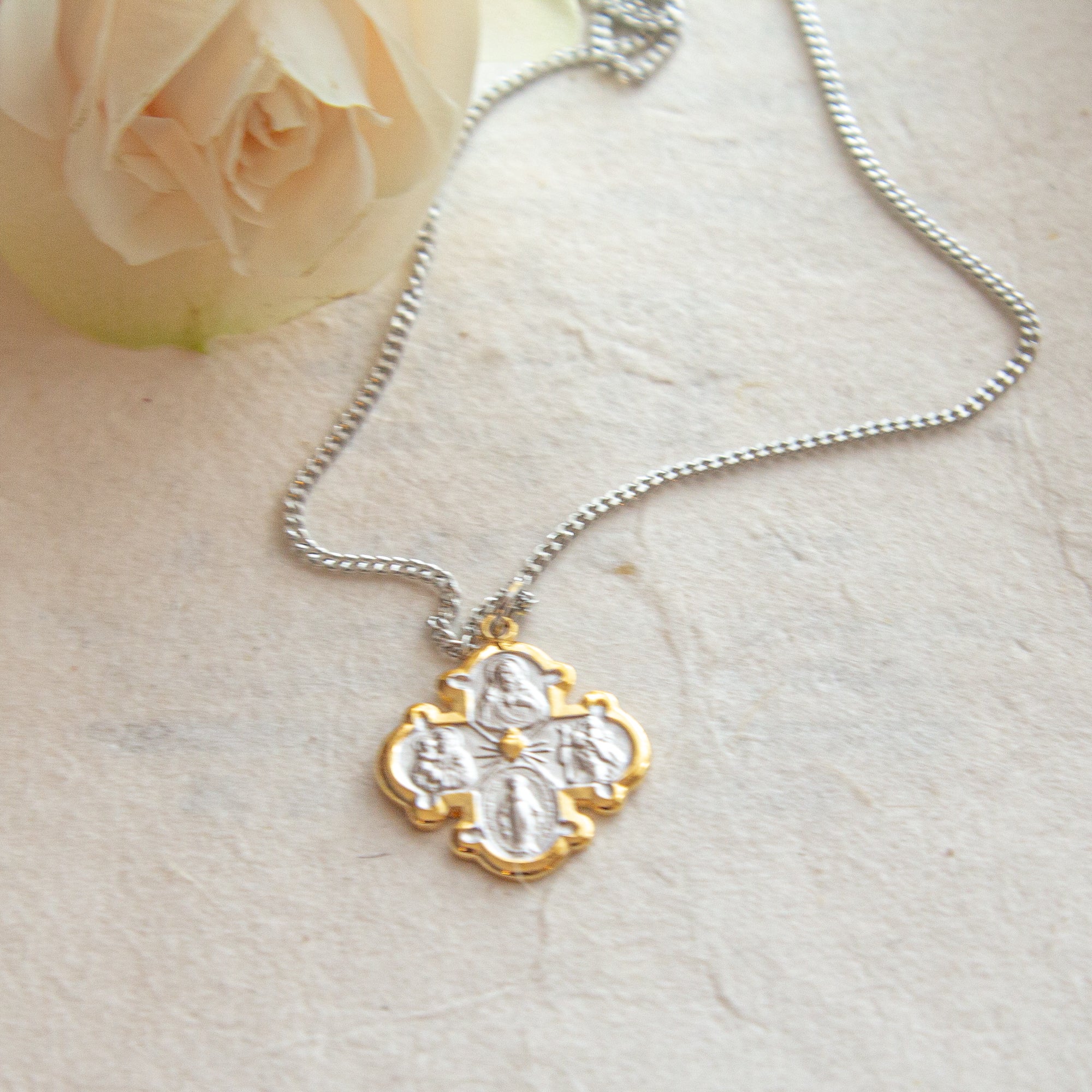 Two Tone Sterling 4-Way Medal Necklace - Image 2