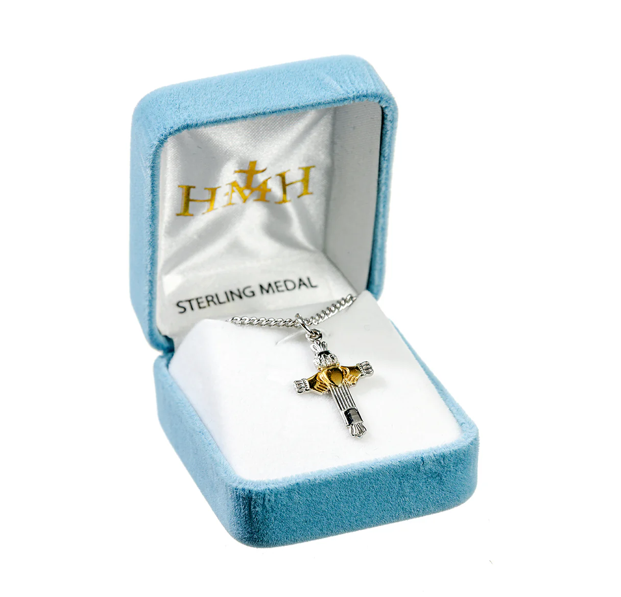 Two Tone Sterling Claddagh Cross Necklace - Image 2