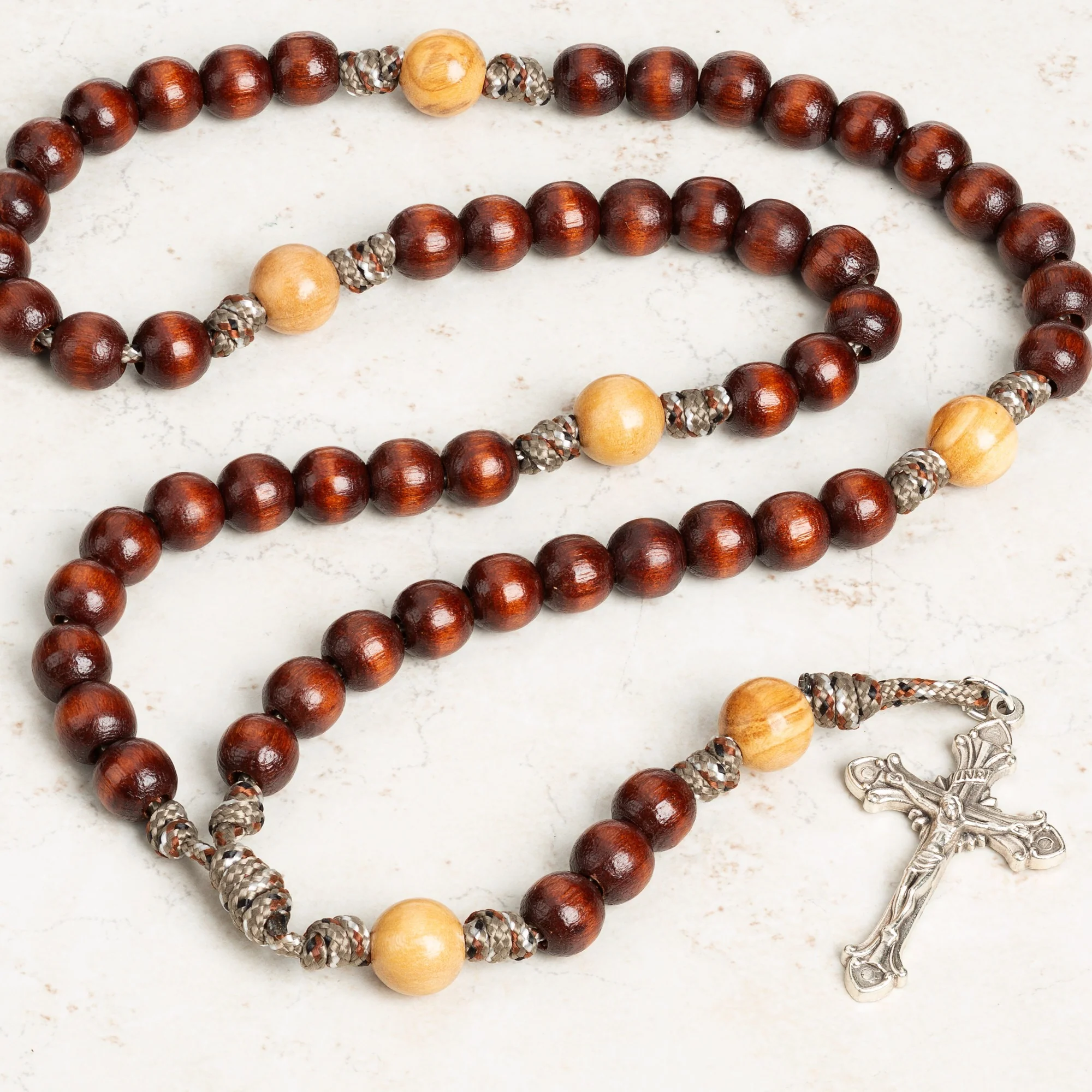 Two Tone Wood Paracord Rosary - Image 3