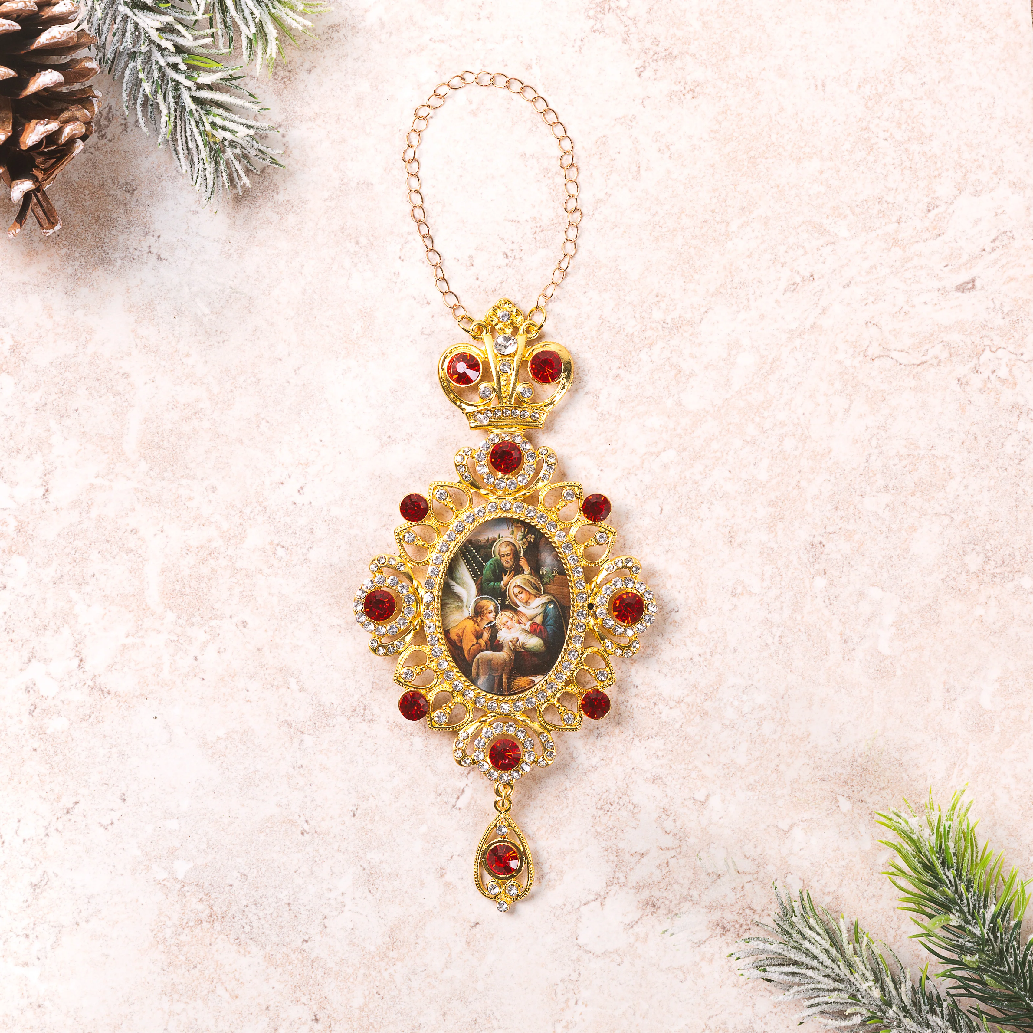 Ukrainian Gold & Red Nativity Icon Room Pendant