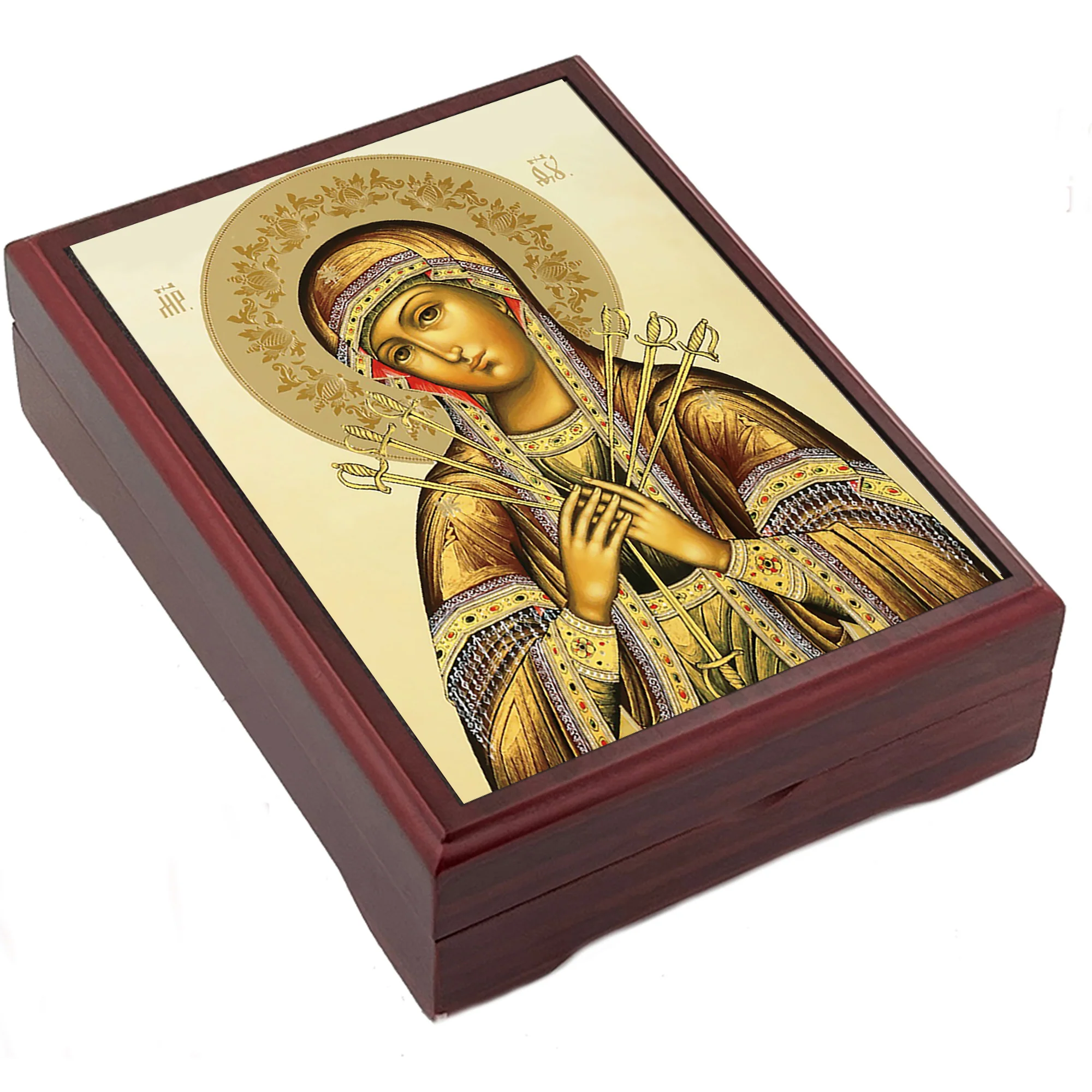 Ukrainian Our Lady of Sorrows or Our Lady of Vladimir Icon Rosary or Keepsake Box - Image 2