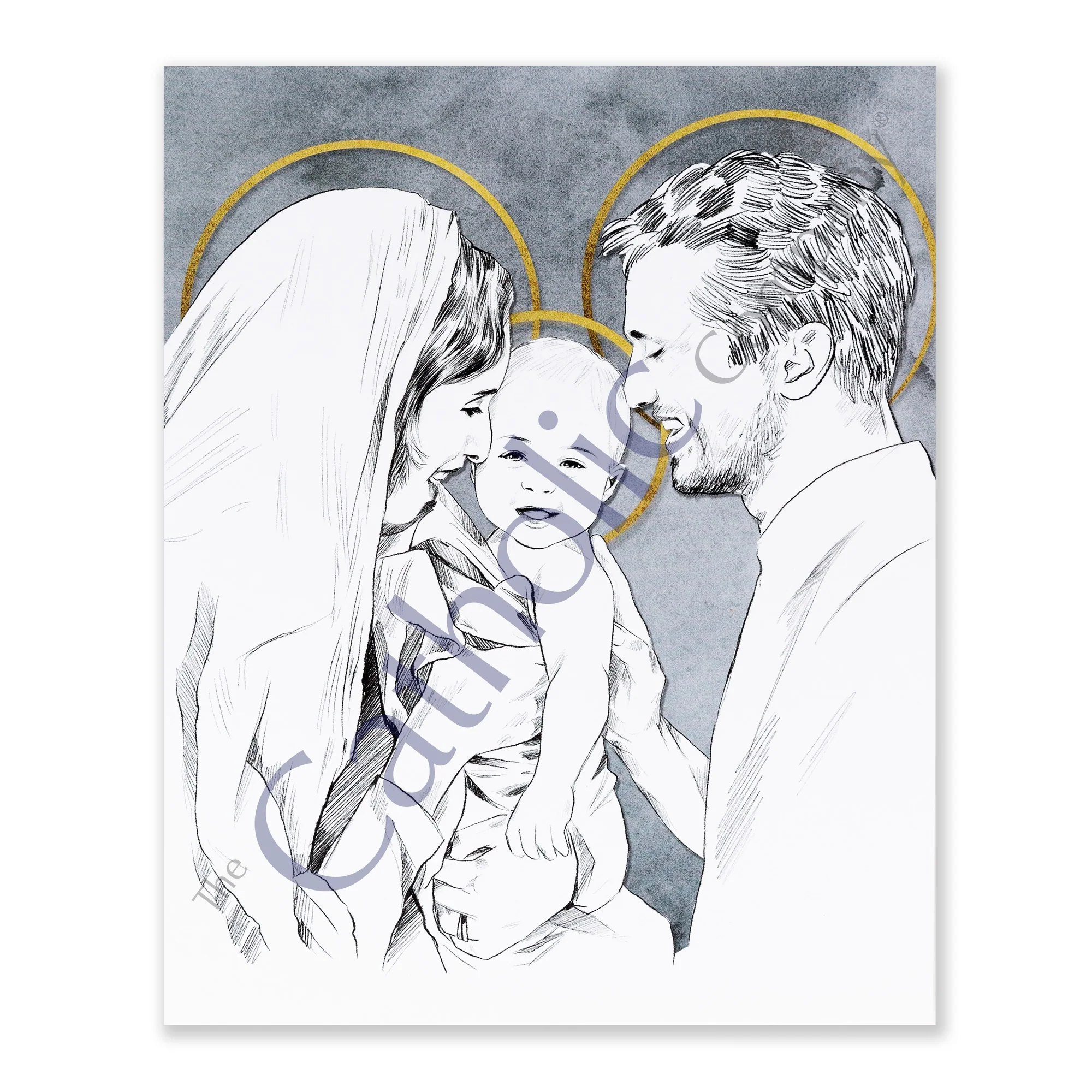 Unframed Holy Family Pen & Ink Portrait - 8" x 10" - Image 2