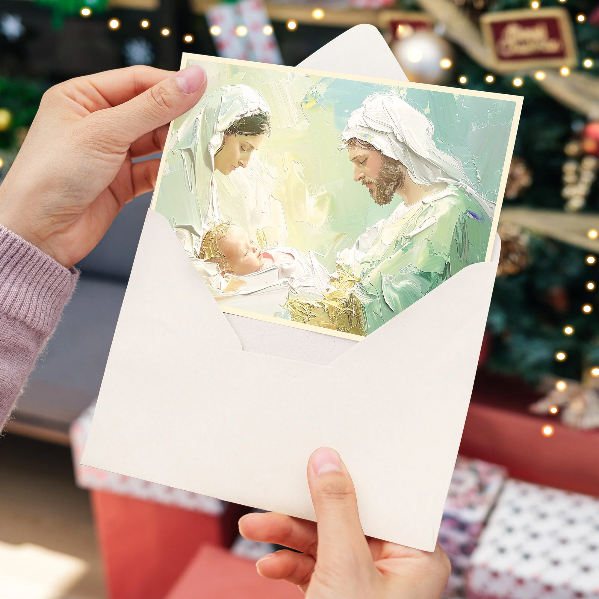 Holy Family Oil Painting Christmas Card - Set of 20 - Image 3