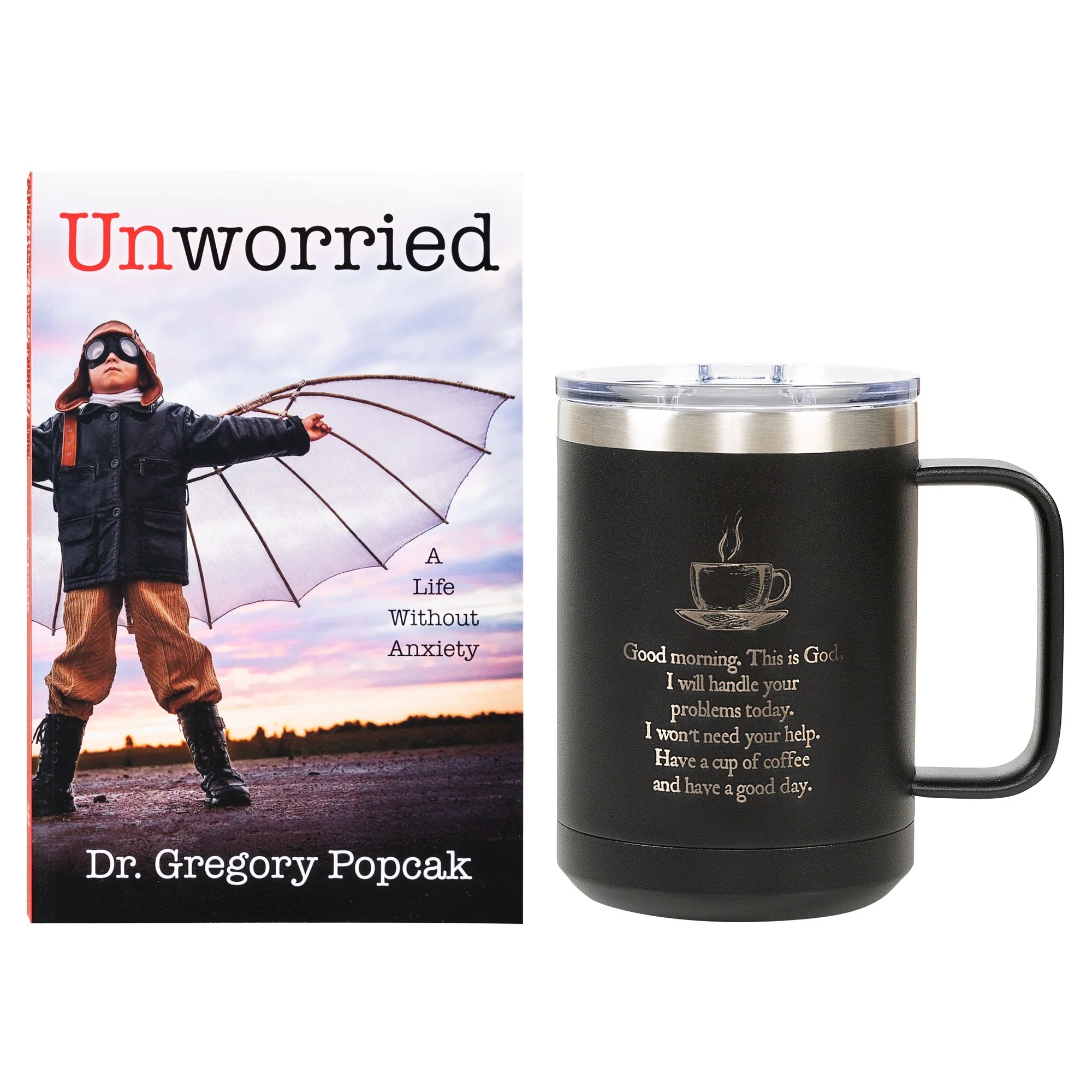 Unworried: A Life Without Anxiety & Good Morning From God Personalized Insulated Mug Gift Set - Image 2