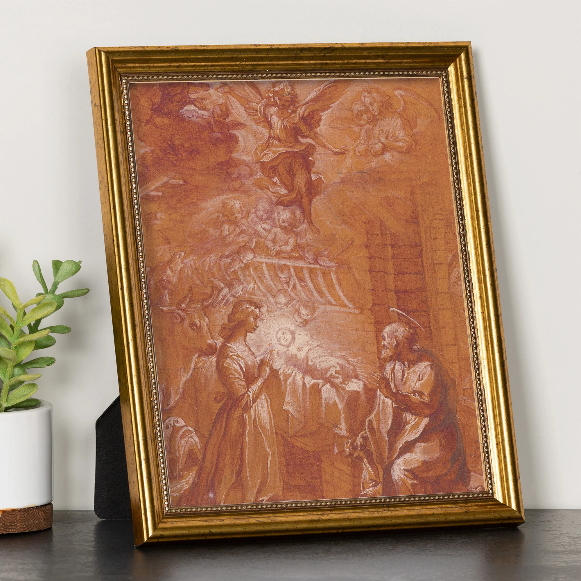 Vanni Nativity Antique Gold Framed Print - 8" x 10"