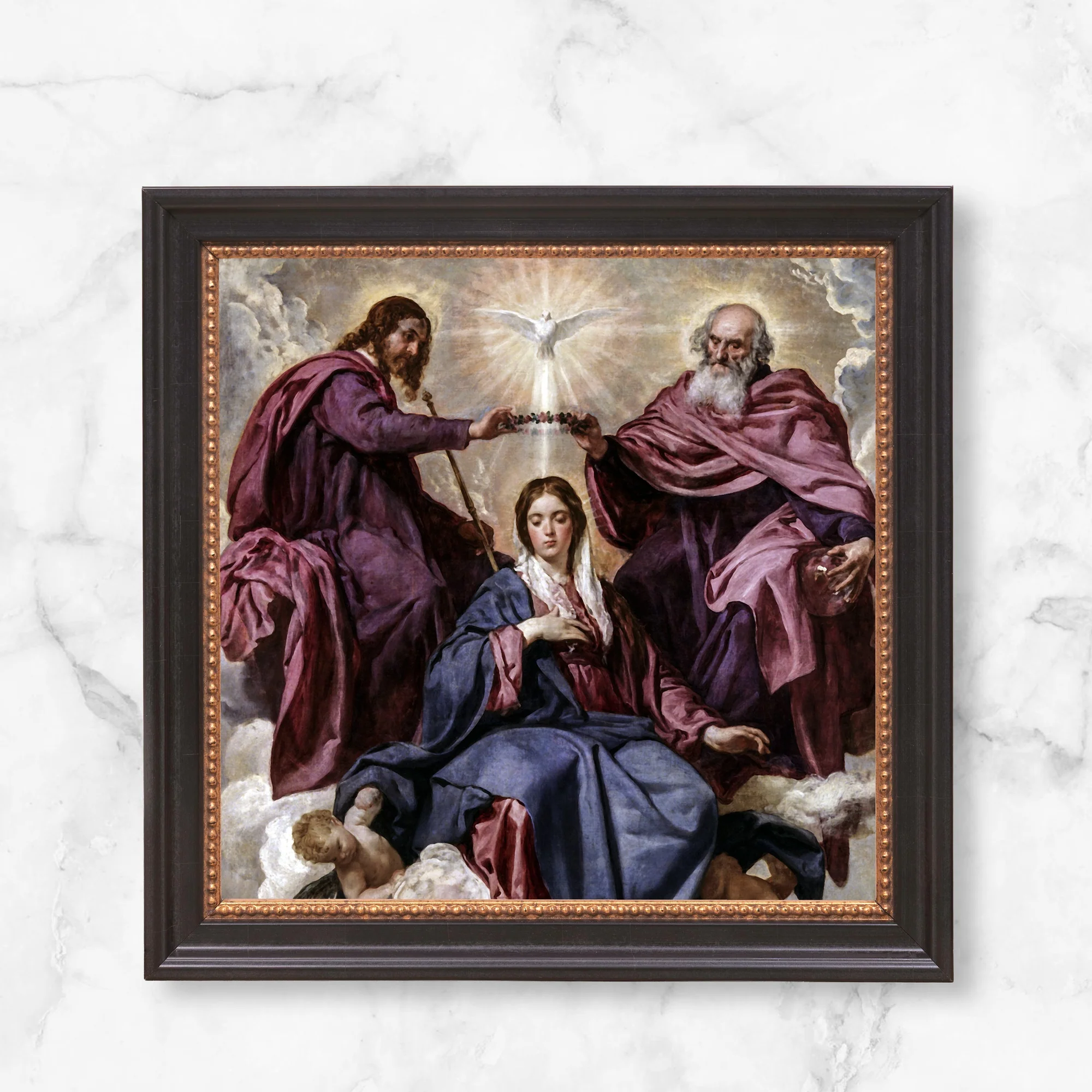 Velzquez Coronation of the Virgin Framed Canvas - Sacred Mini Collection - Image 10