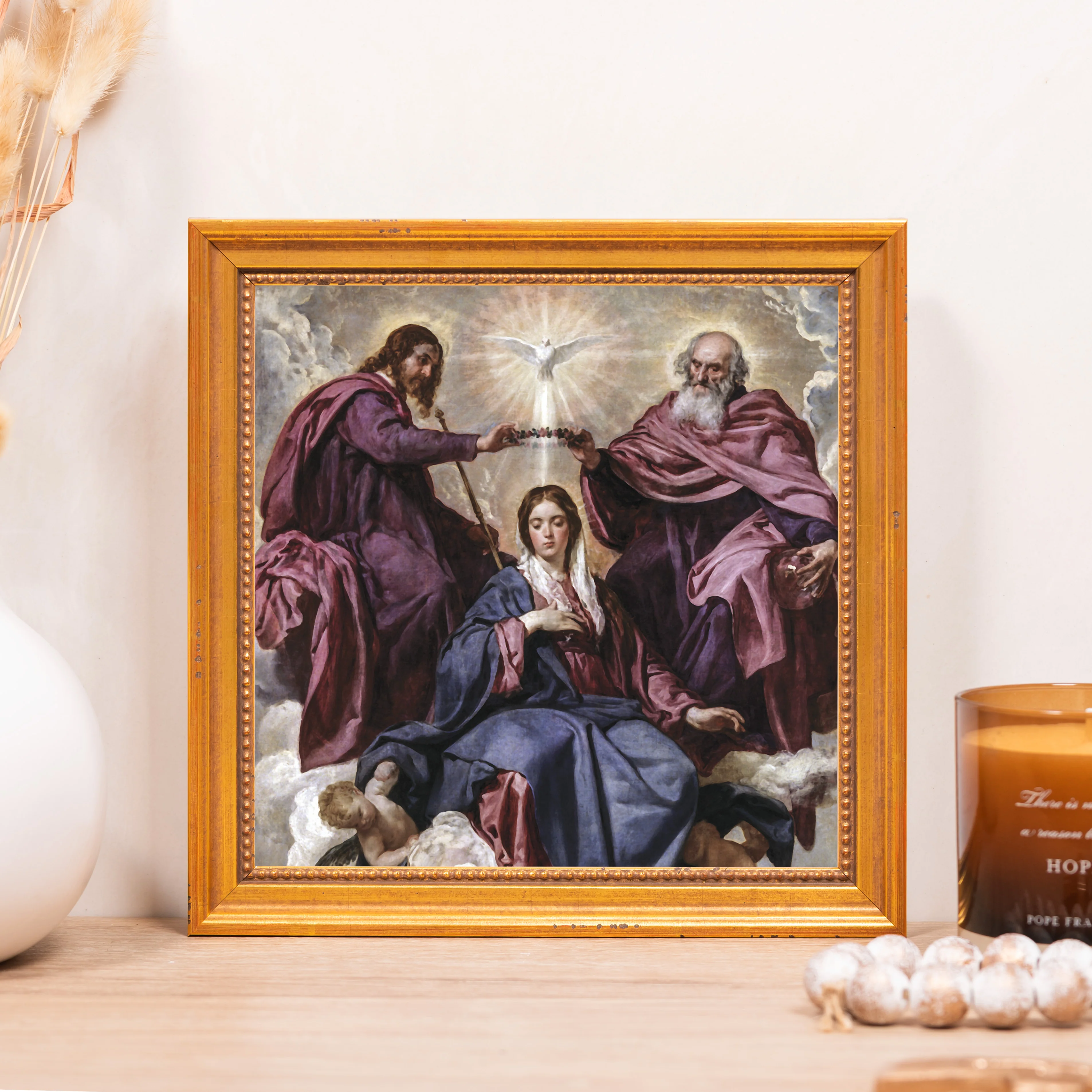 Velzquez Coronation of the Virgin Framed Canvas - Sacred Mini Collection - Image 4