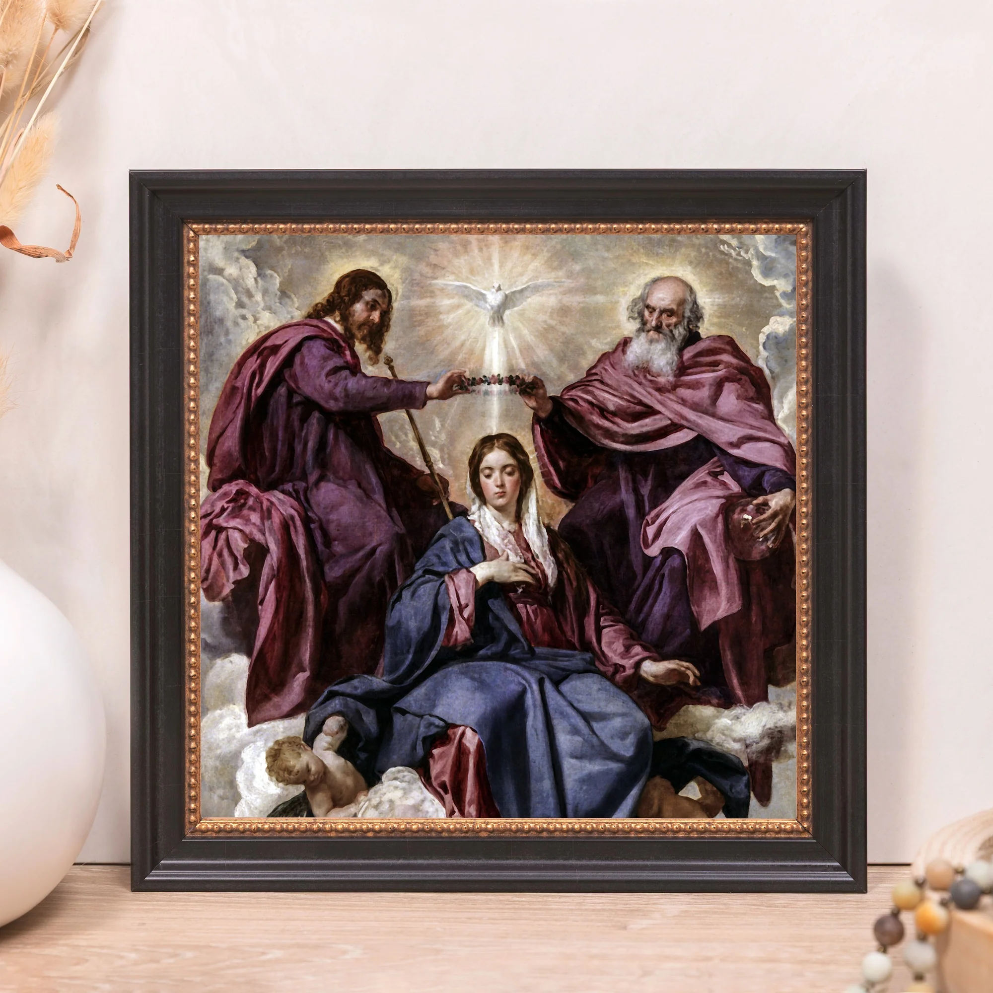 Velzquez Coronation of the Virgin Framed Canvas - Sacred Mini Collection - Image 9
