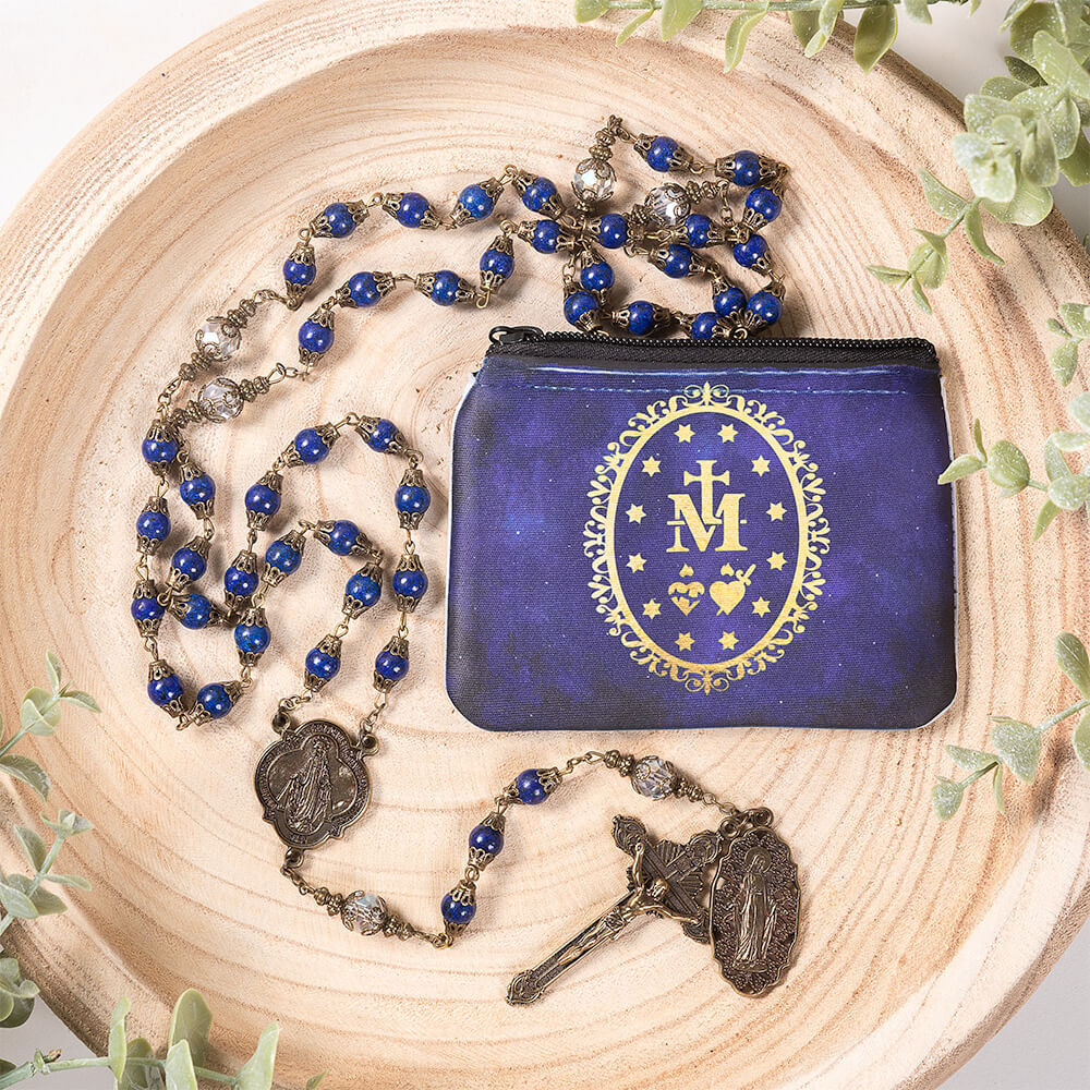 Vintage Miraculous Medal Rosary & Miraculous Rosary Pouch Gift Set - Image 2