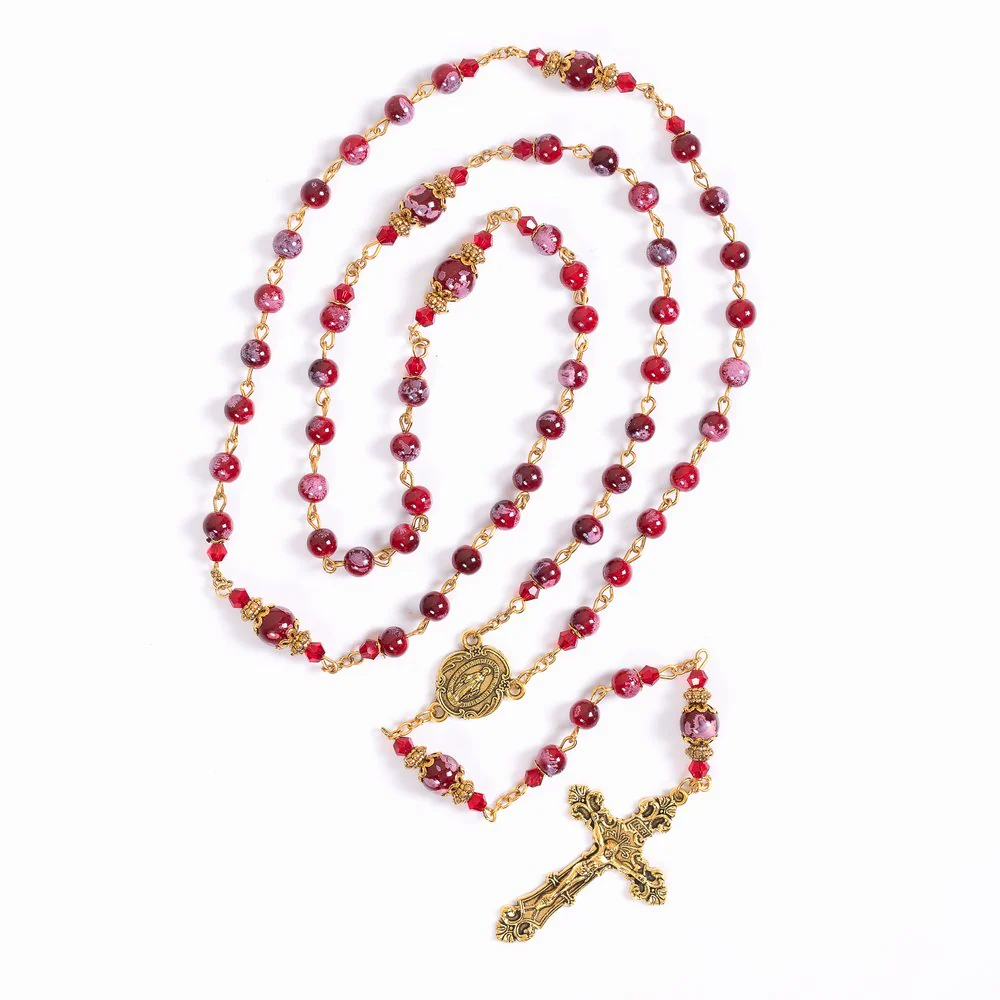 Vintage Red & Gold Miraculous Medal Rosary