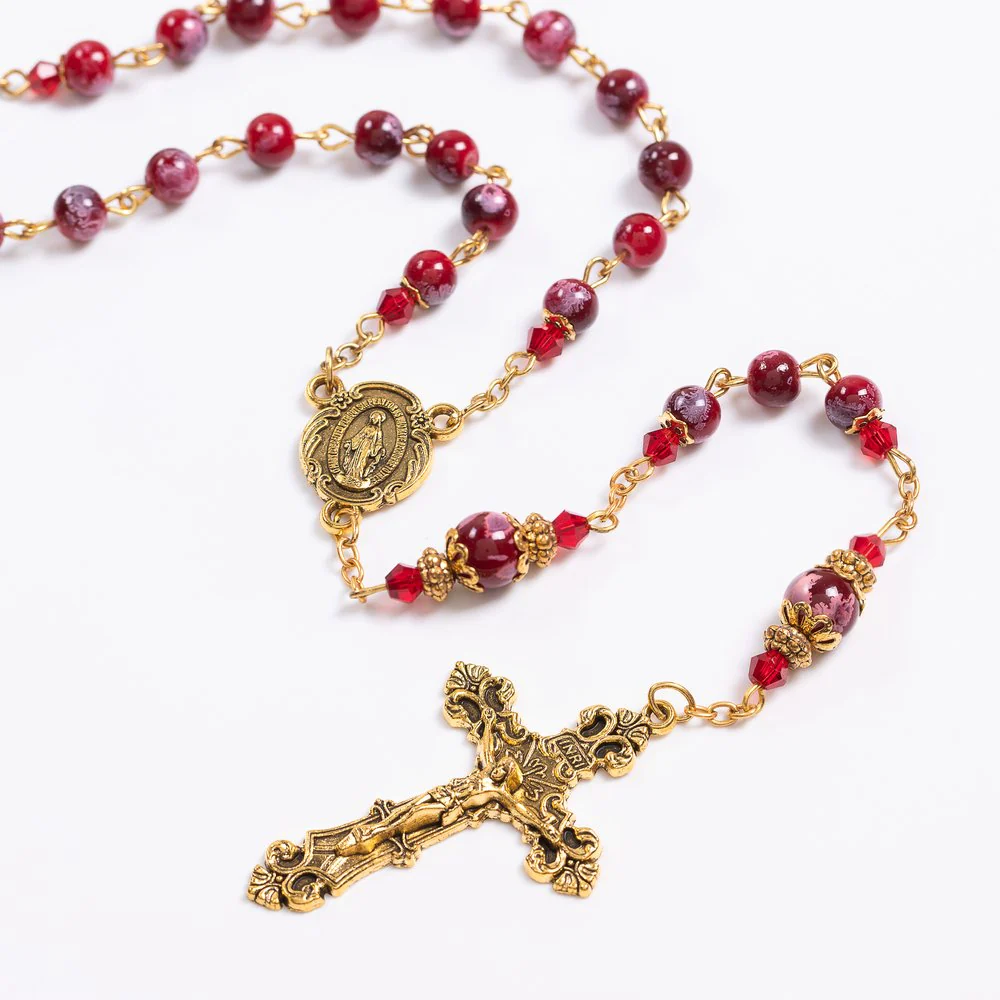 Vintage Red & Gold Miraculous Medal Rosary - Image 2