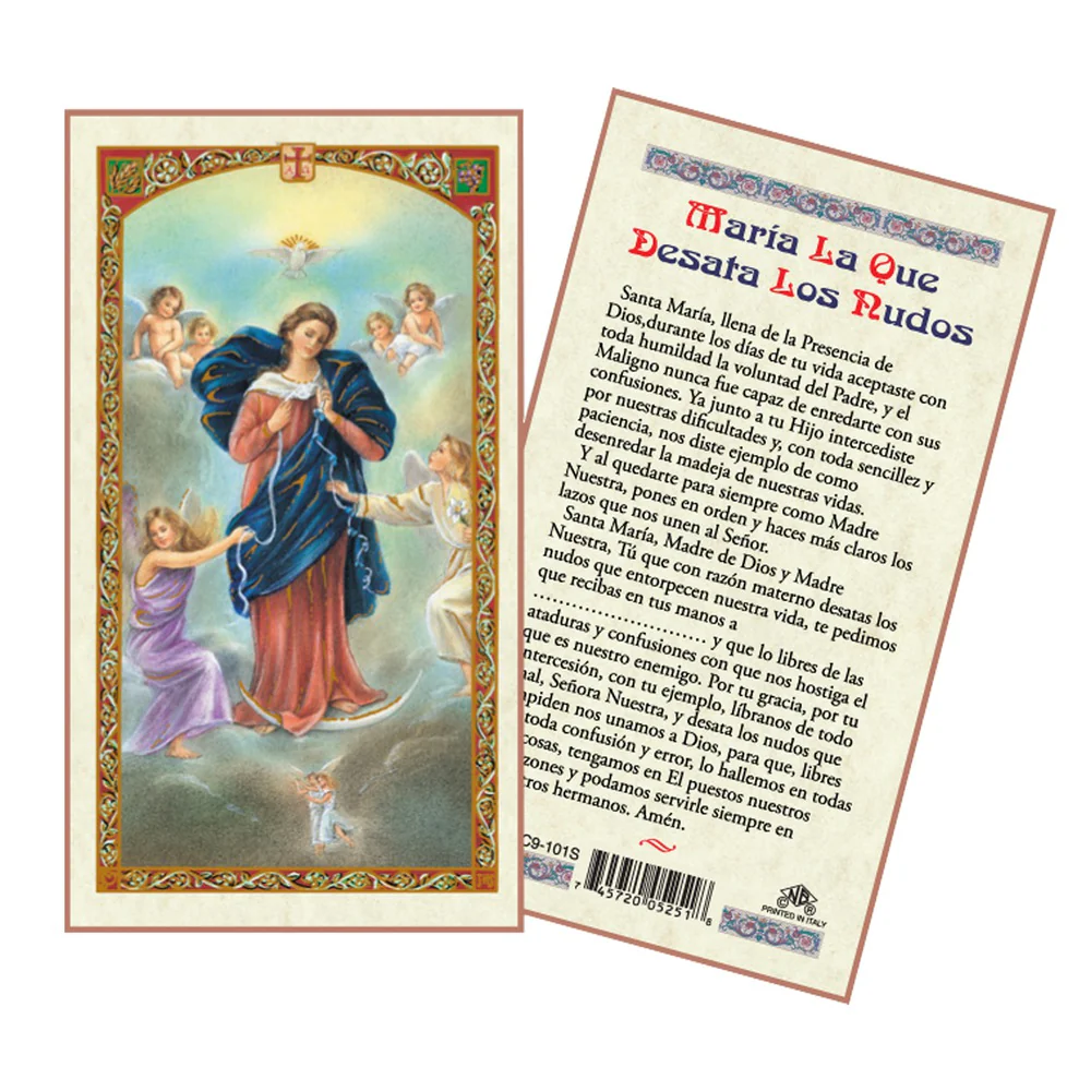 Virgin Mary Untier of Knots Laminated Prayer Card - Spanish