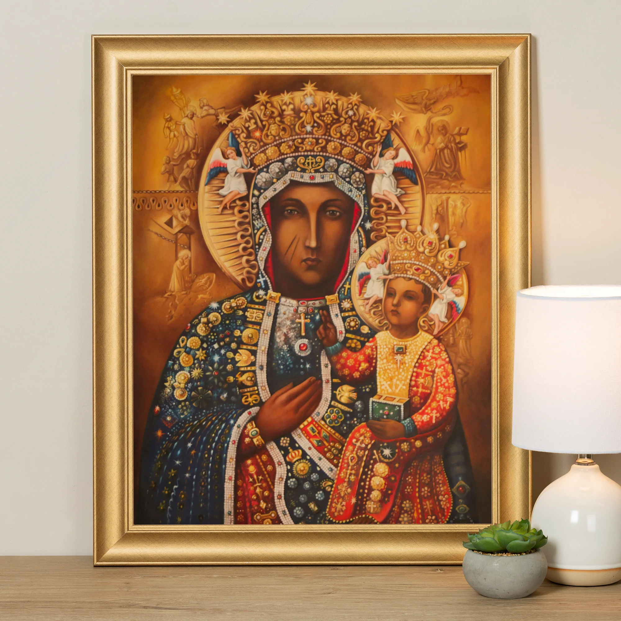 Virgin of Czestochowa Antique Gold Framed Print - Multiple Sizes