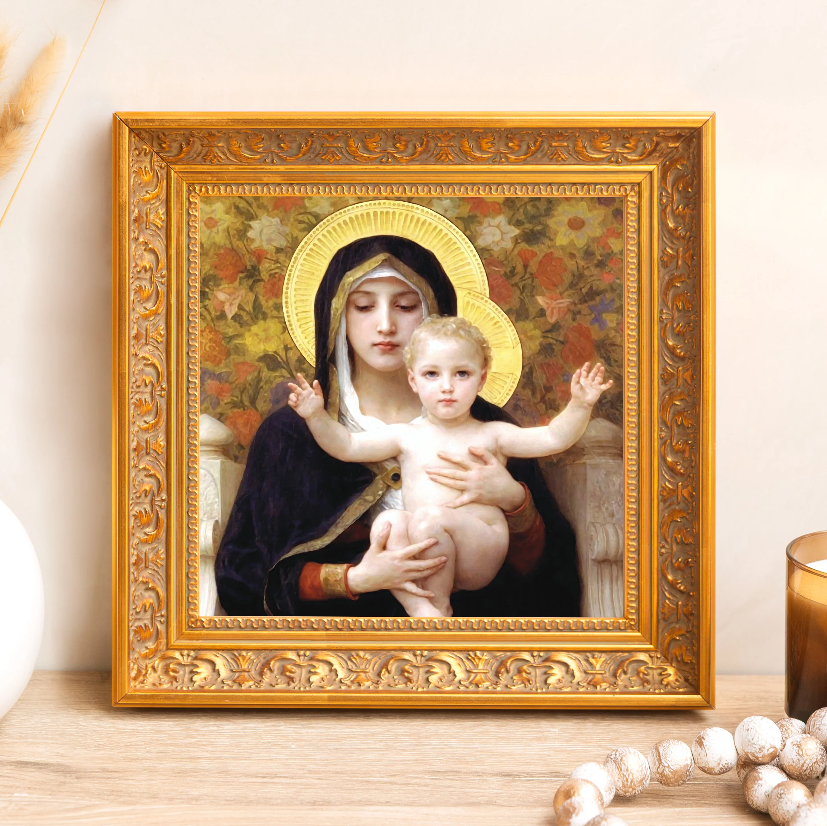 Virgin of the Lilies Framed Canvas - Sacred Mini Collection