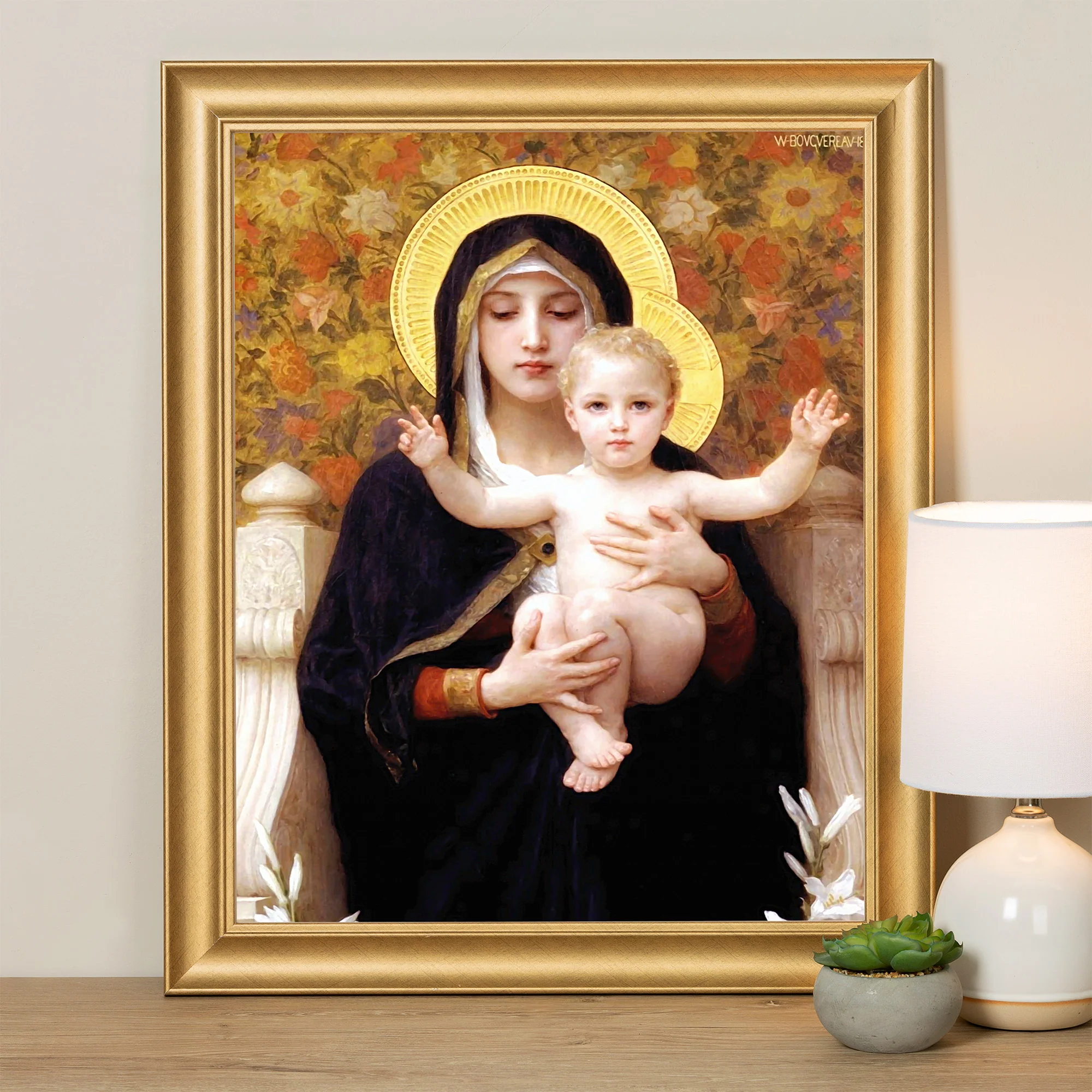 Virgin of the Lilies Gold Framed Print - Multiple Sizes