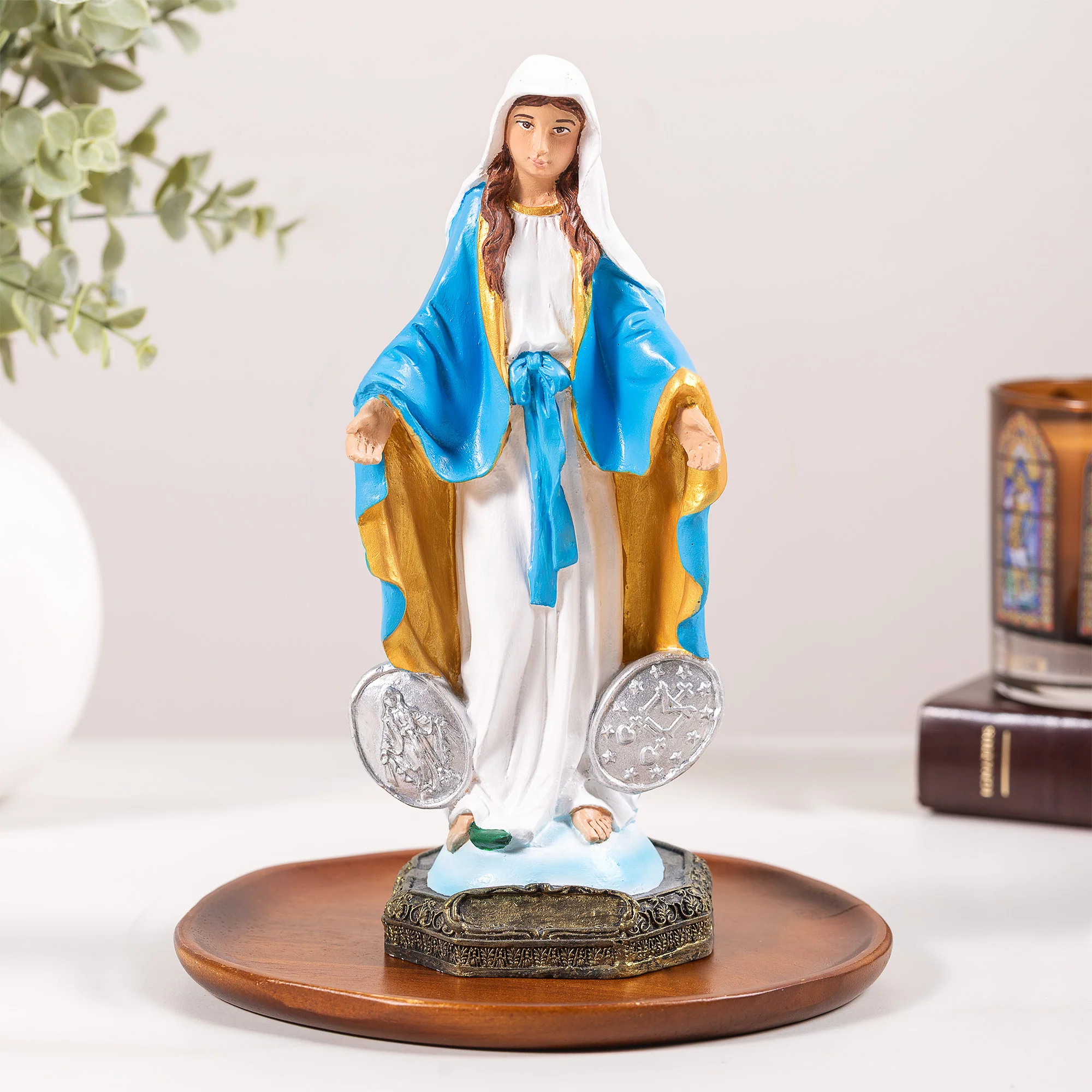 Virgin of the Miraculous Medal Statue - White or Hand Painted - 9"