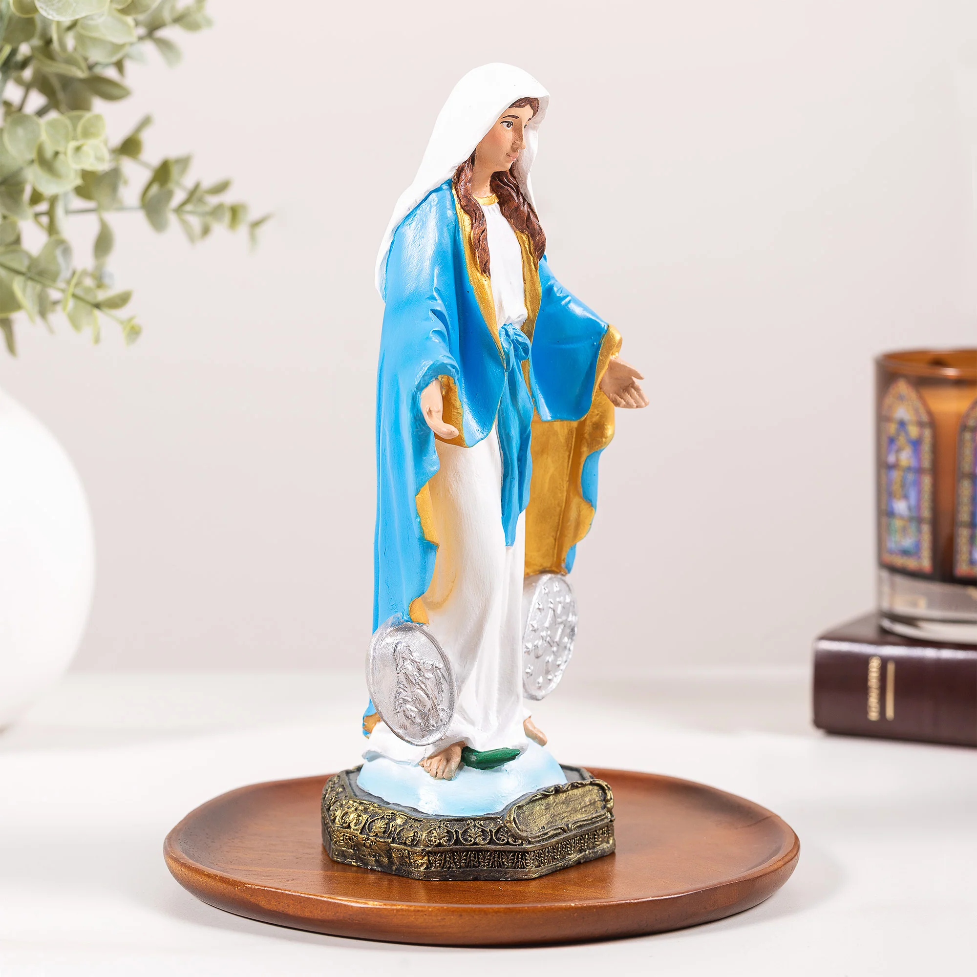 Virgin of the Miraculous Medal Statue - White or Hand Painted - 9" - Image 2