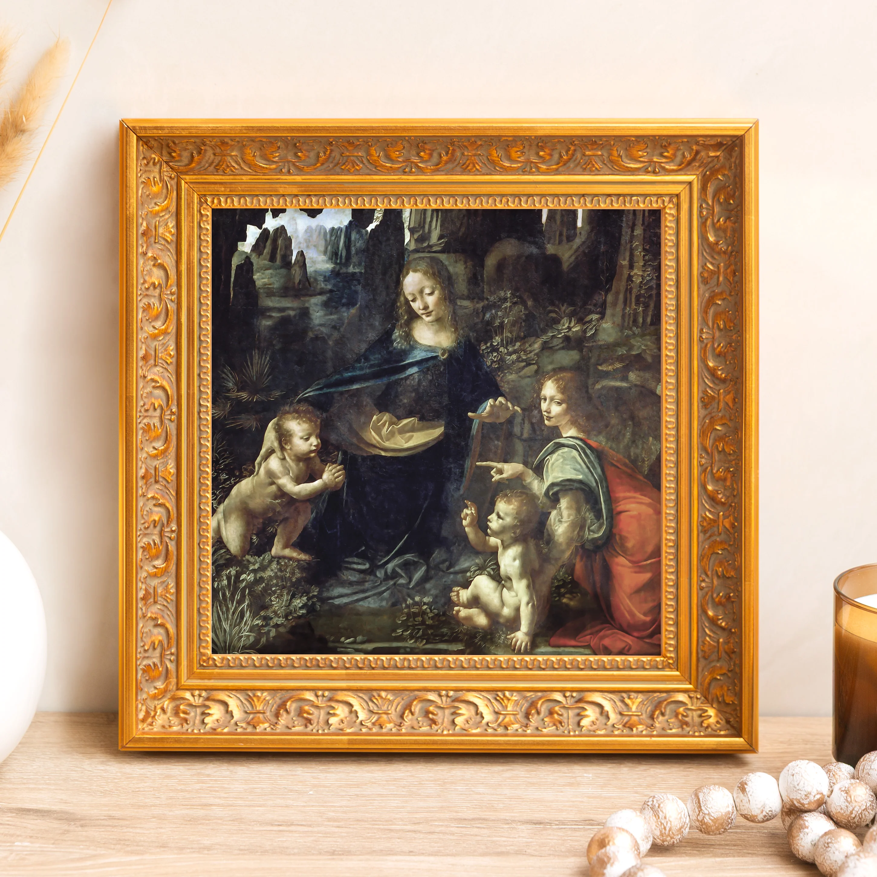 Virgin of the Rocks Framed Canvas - Sacred Mini Collection