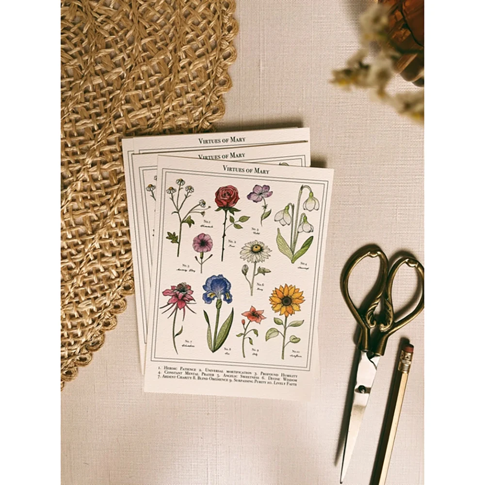 Virtues of Mary Floral Prayer Cards - Set of 10 - Image 2