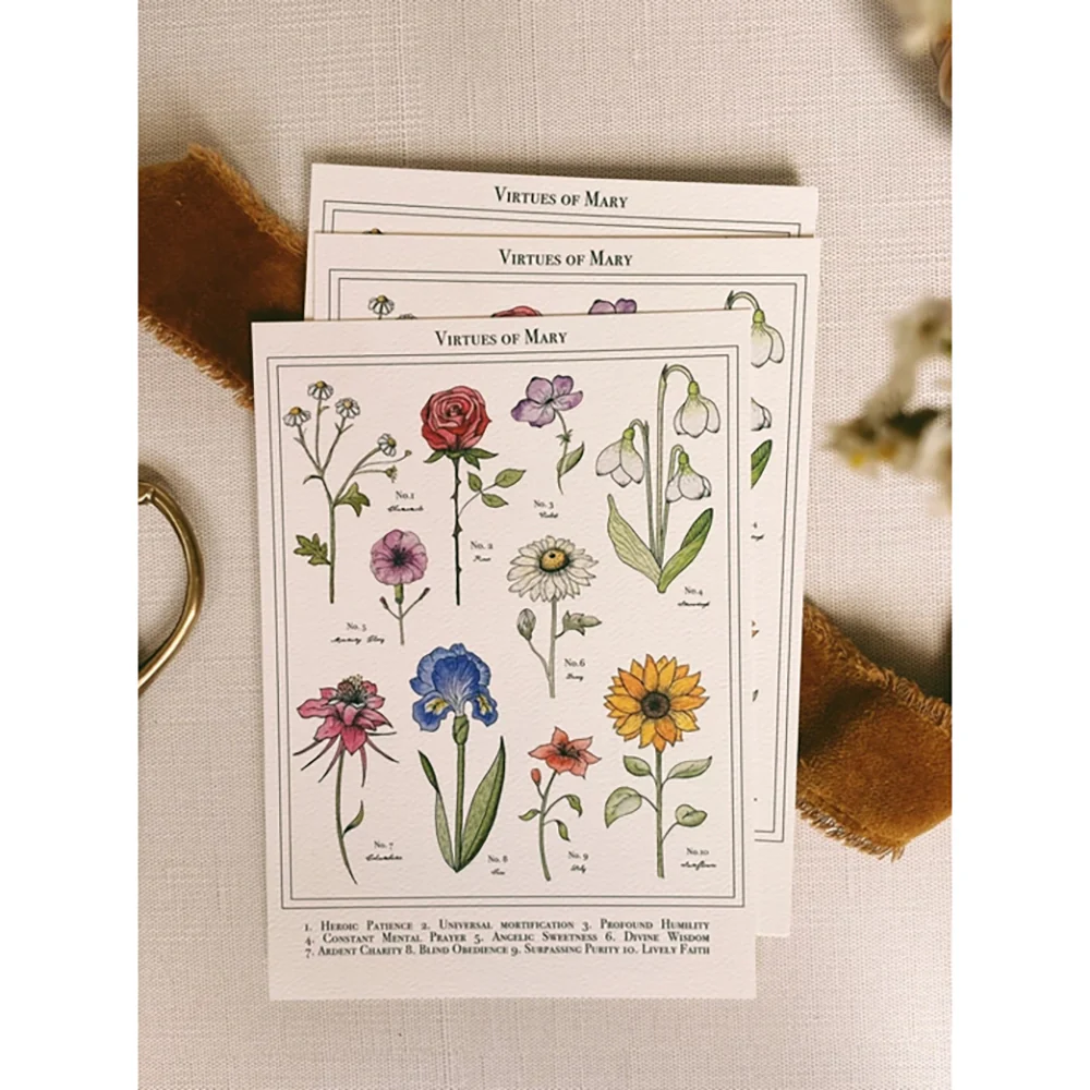 Virtues of Mary Floral Prayer Cards - Set of 10 - Image 4