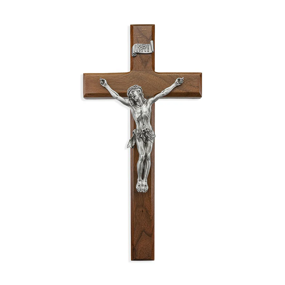 Walnut Crucifix with Gold or Silver Corpus - 12"